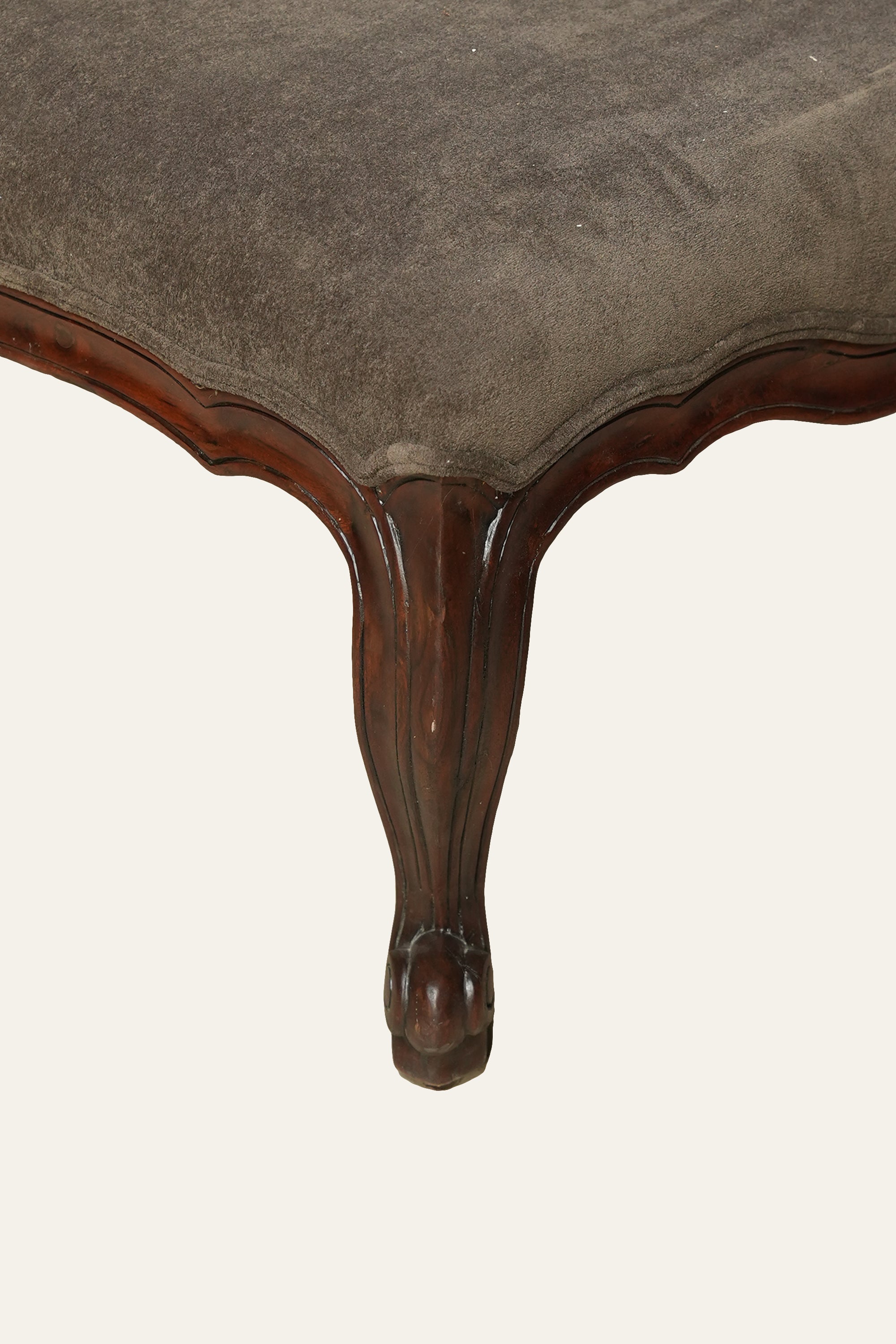 French Louis XV Style Carved Wood Upholstered Ottoman for Living Room