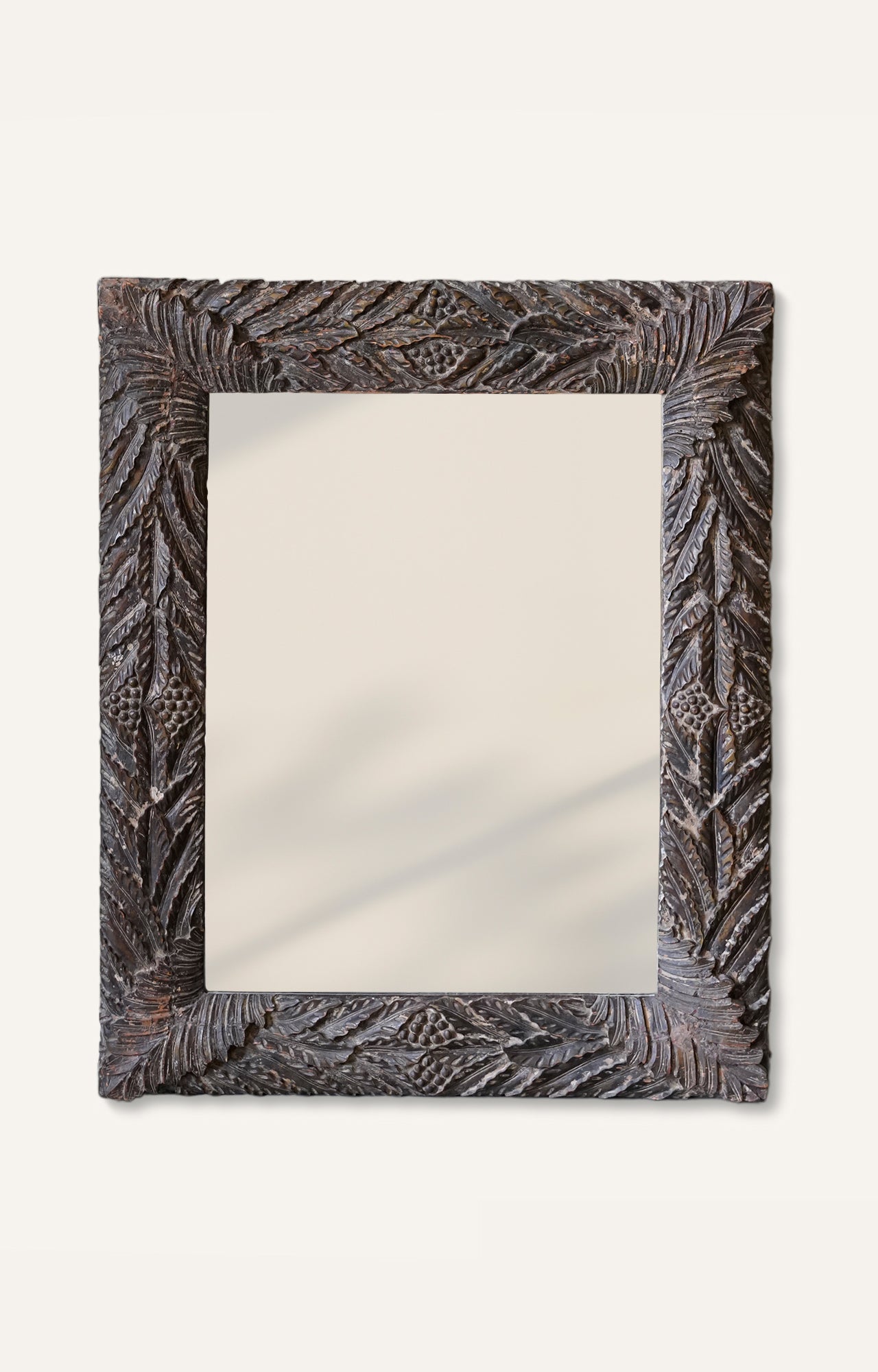 Handcrafted Mango Wood Mirror with Leaf design carved Border