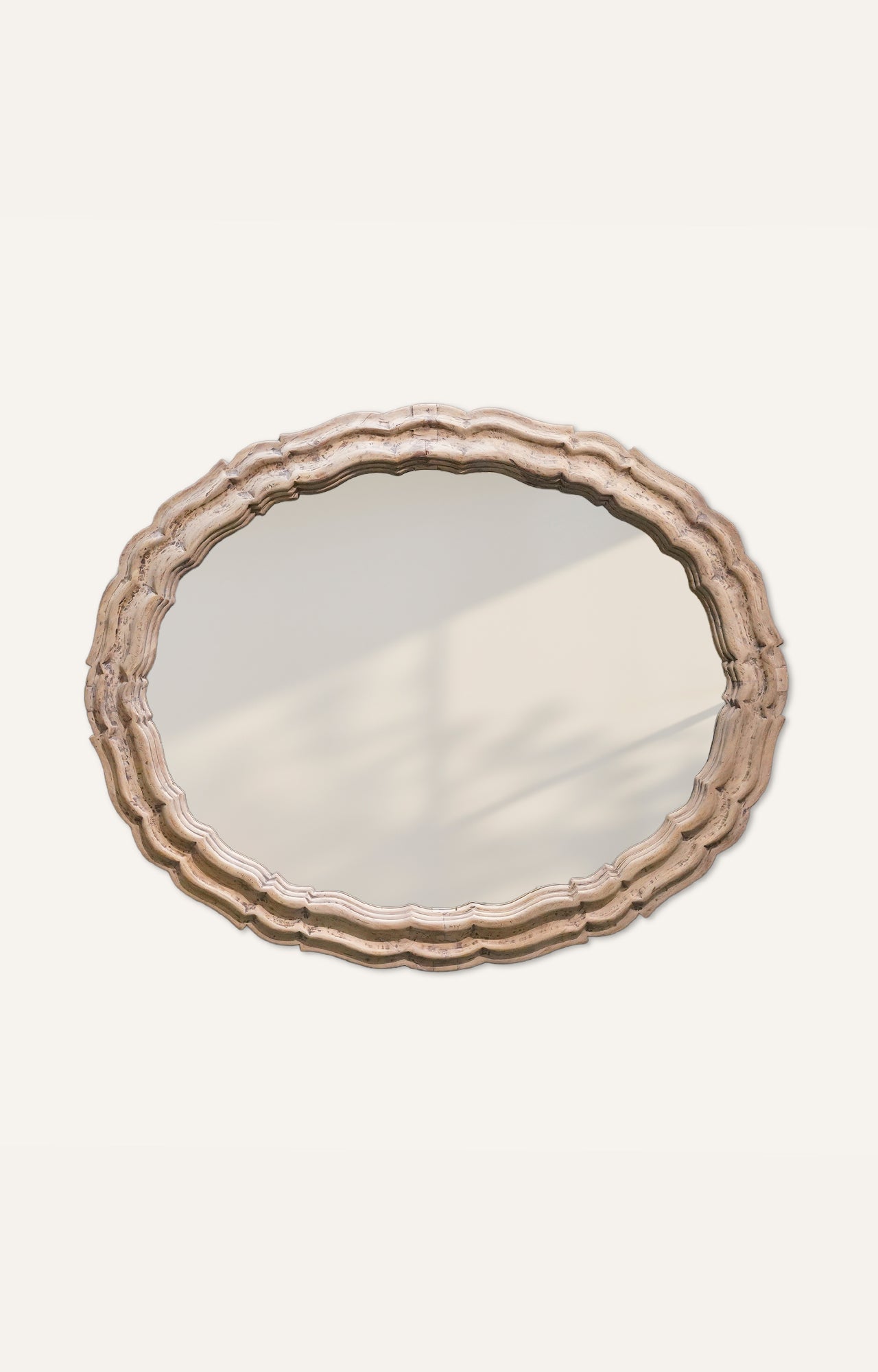 Hand carved floral oval shaped mango wood mirror