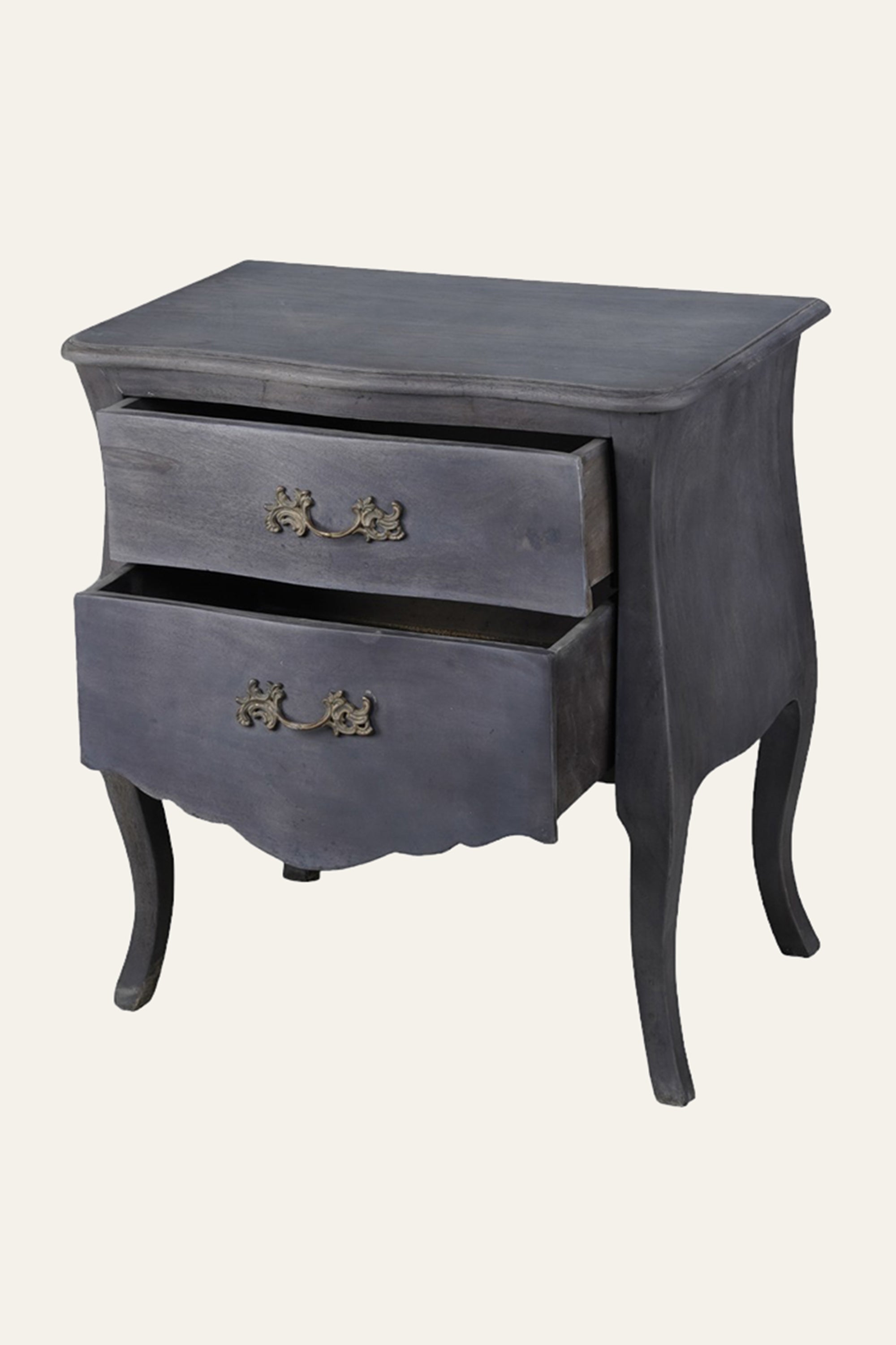 Grey French Provincial Bedside Table – 2-Drawer Accent Table