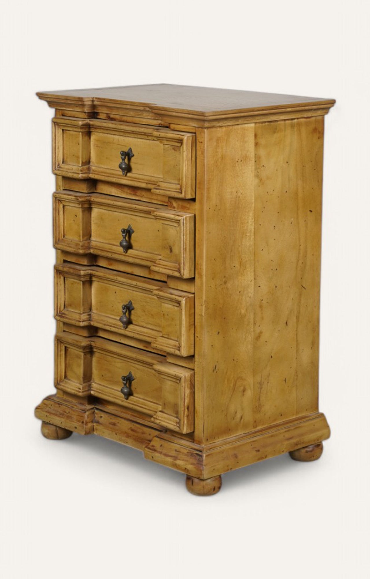 Vasco Vintage Wooden Bedside table with Natural Finish with 4 Drawers