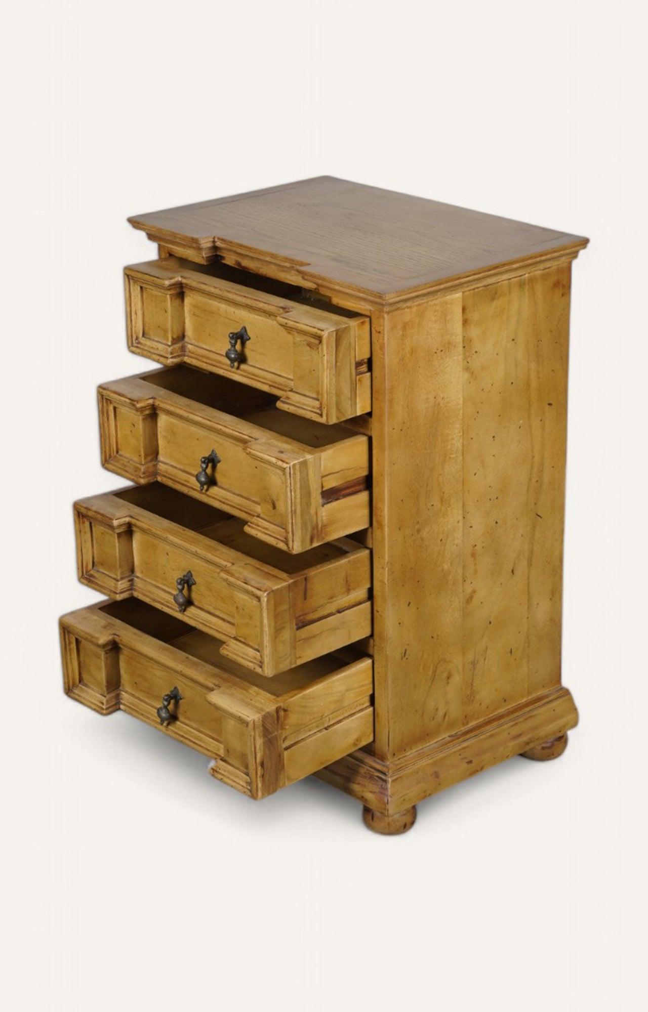 Vasco Vintage Wooden Bedside table with Natural Finish with 4 Drawers
