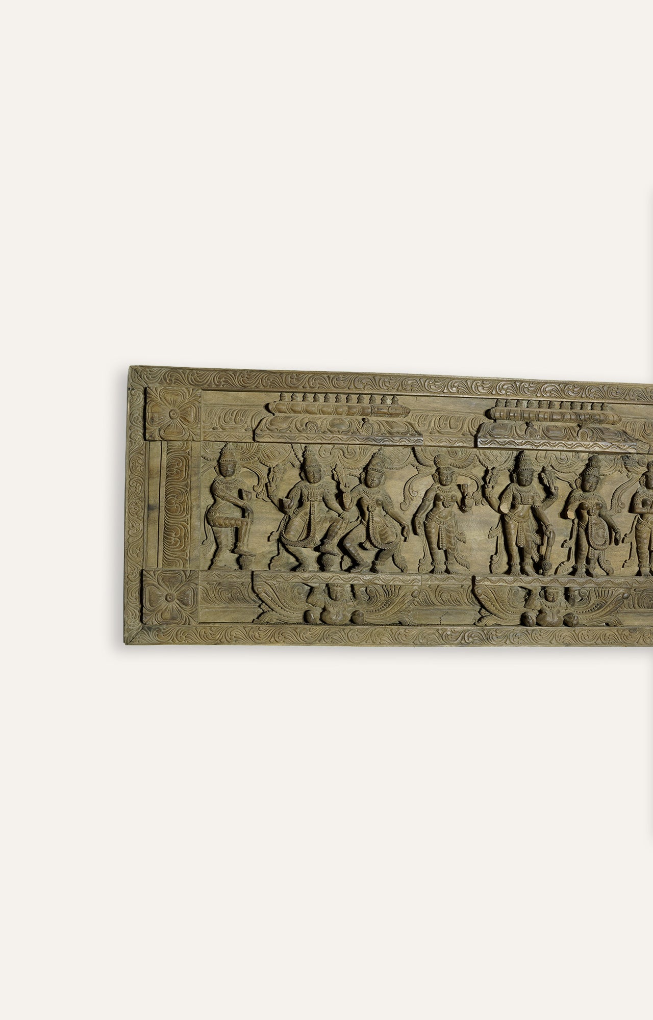 Vintage Hand-Carved Wood Panel with Narrating historical Scene