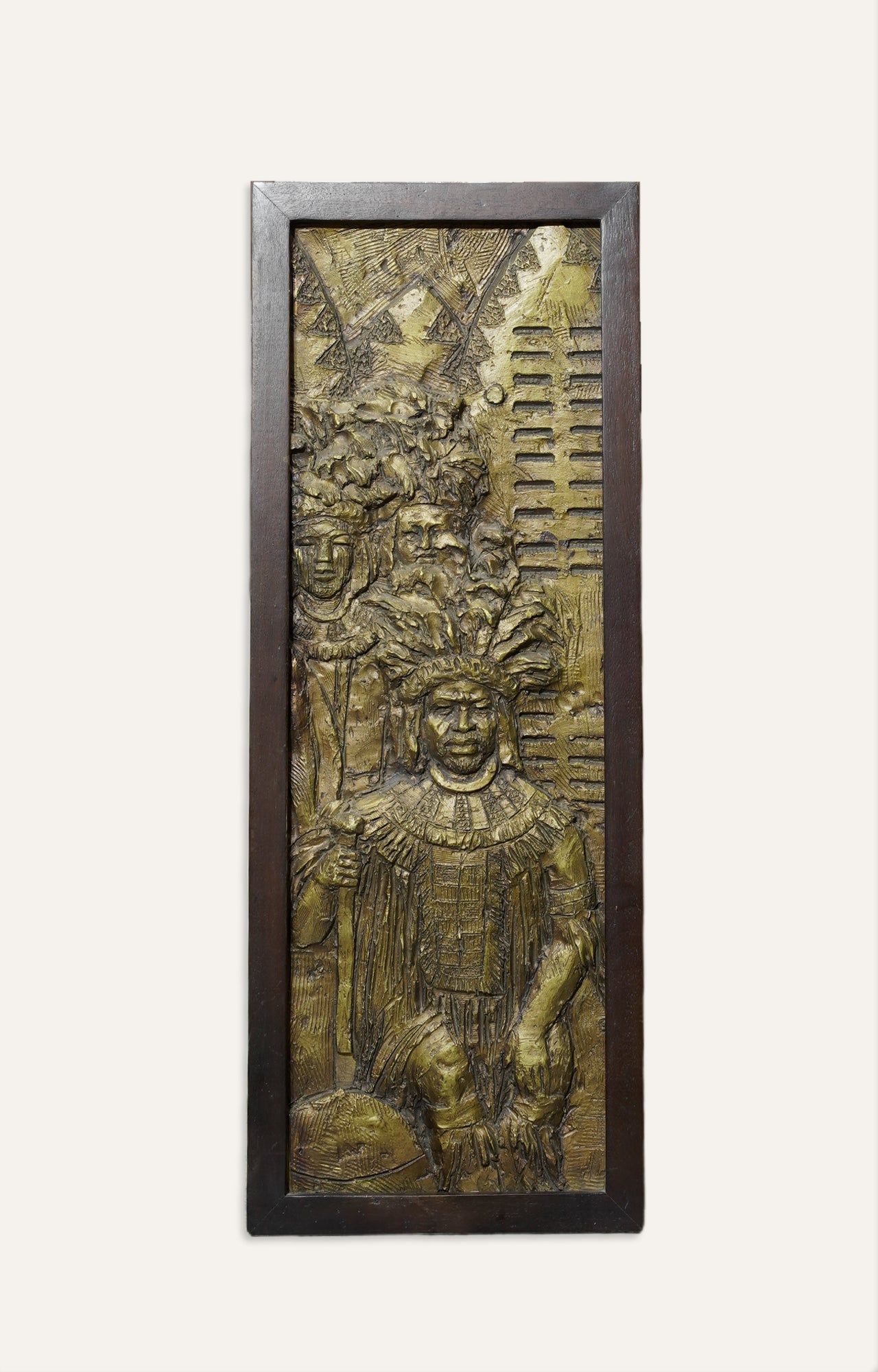 Tribal Egyptian Carved Wood Panel with Brass finish