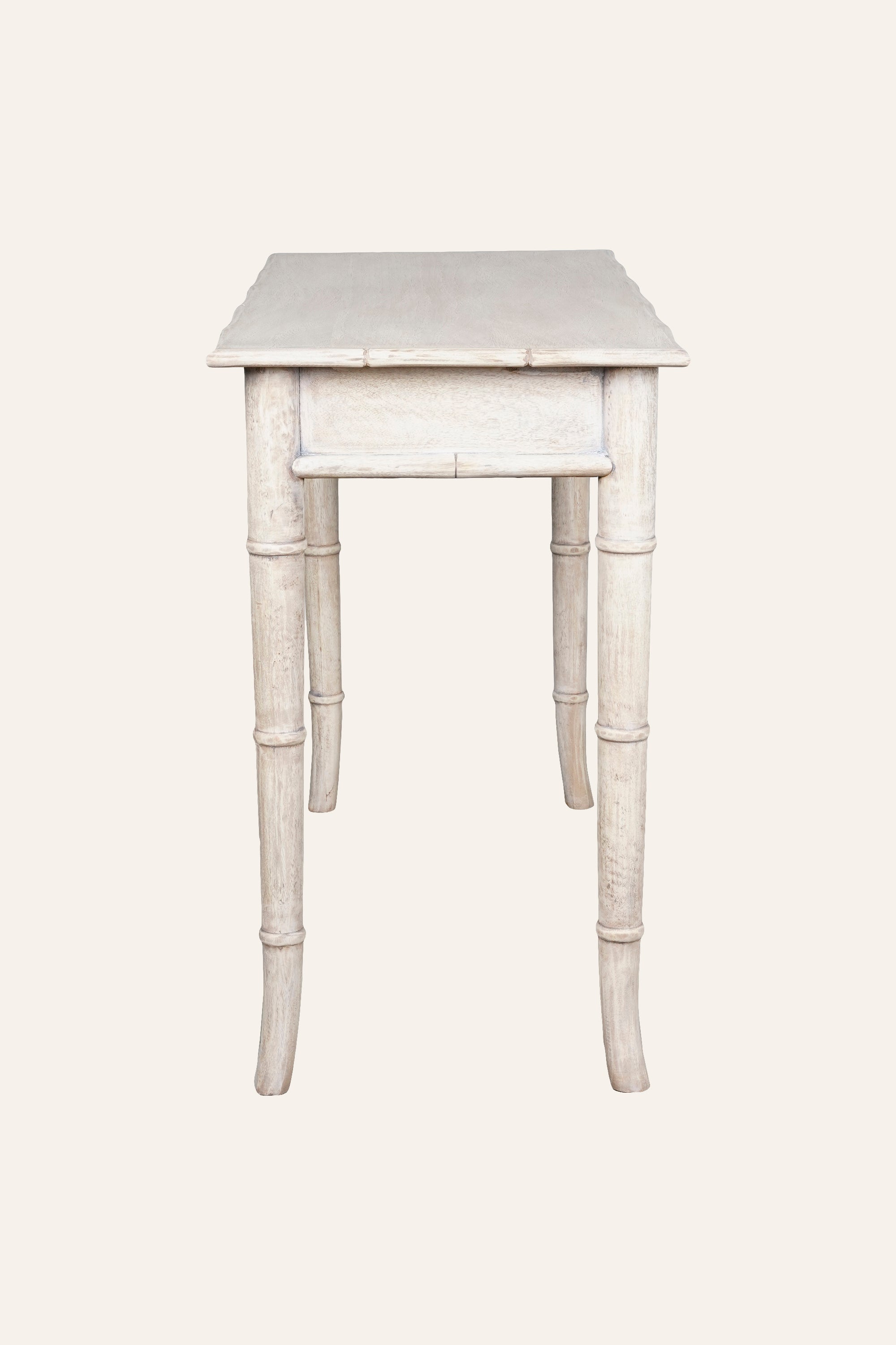 Distressed White Bamboo Style Study Table with Storage Drawers