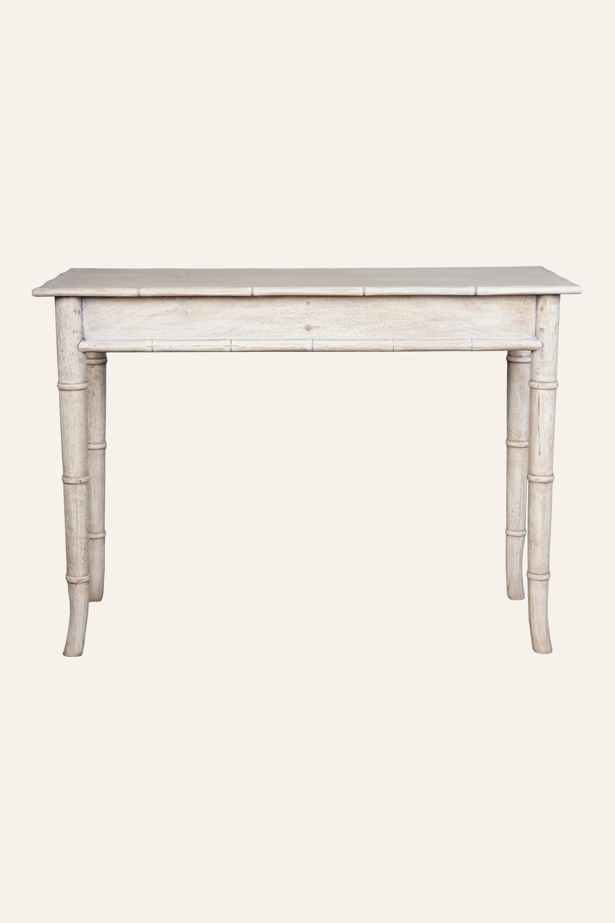 Distressed White Bamboo Style Study Table with Storage Drawers