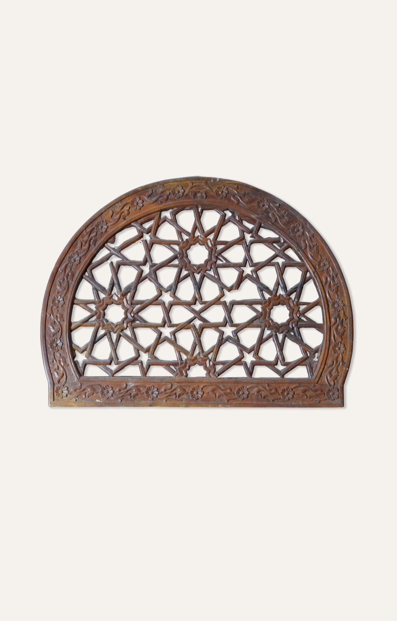 Mughal Geometric Wood Carving: Modern Wall Art Panel