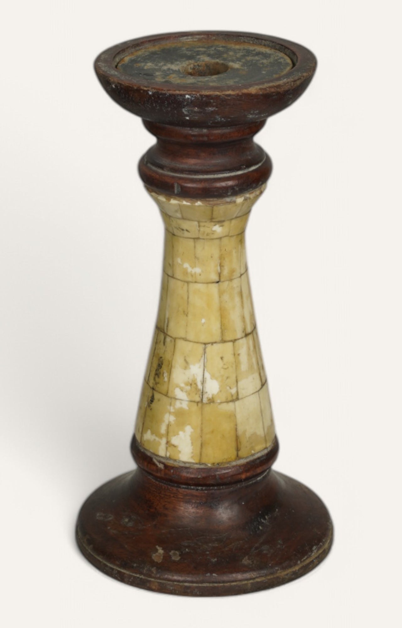 Mosaic Wooden and Bone Inlay Vintage Candle Stand