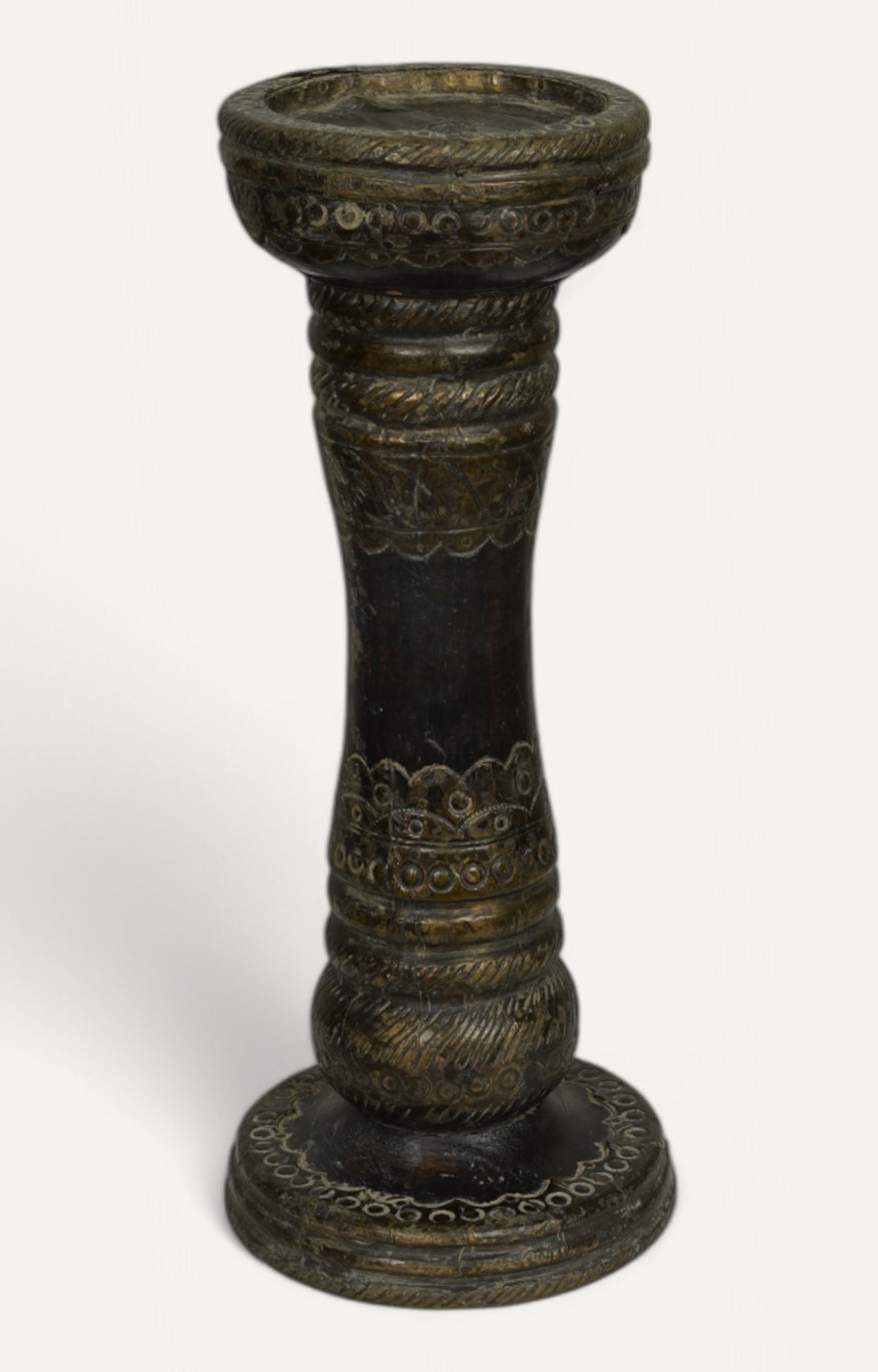 Victorian Wooden and Brass Vintage Candle Stand