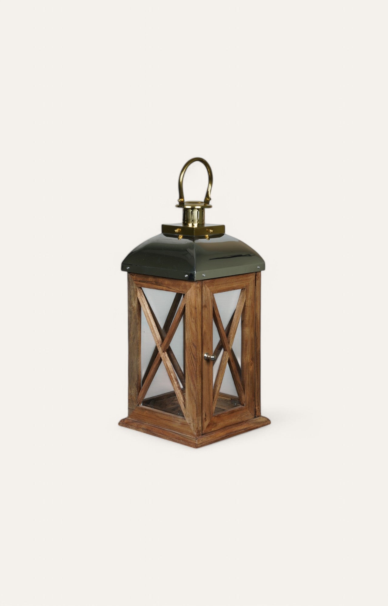 Rustic Wooden Lantern with Stainless Steel Arch Top