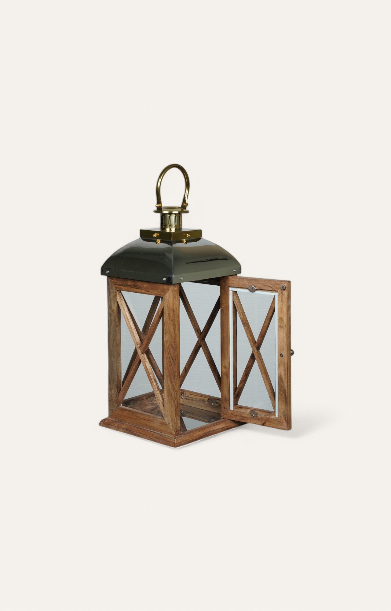 Rustic Wooden Lantern with Stainless Steel Arch Top