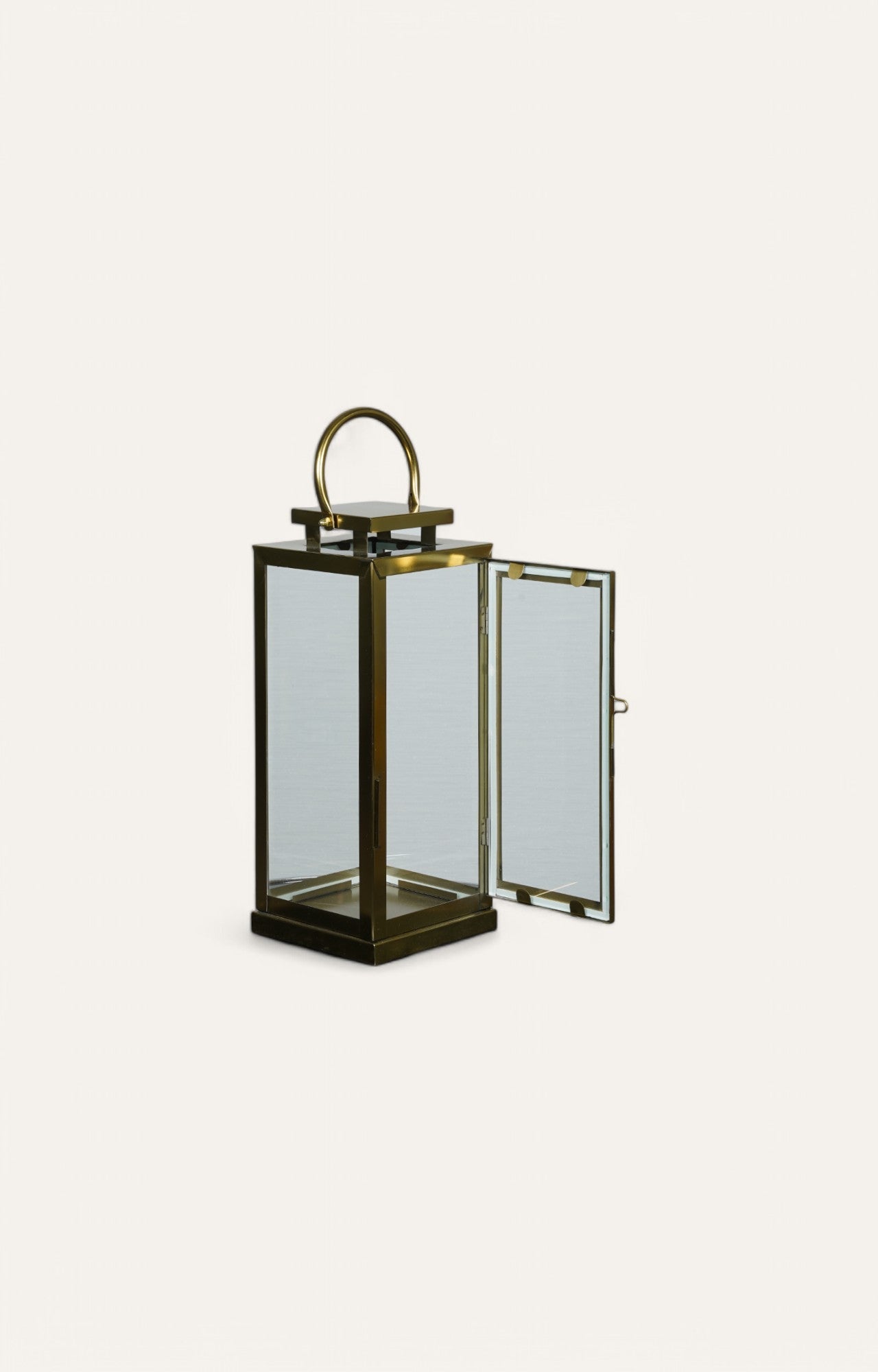 Tall Glass Lantern with Stainless Steel Frame