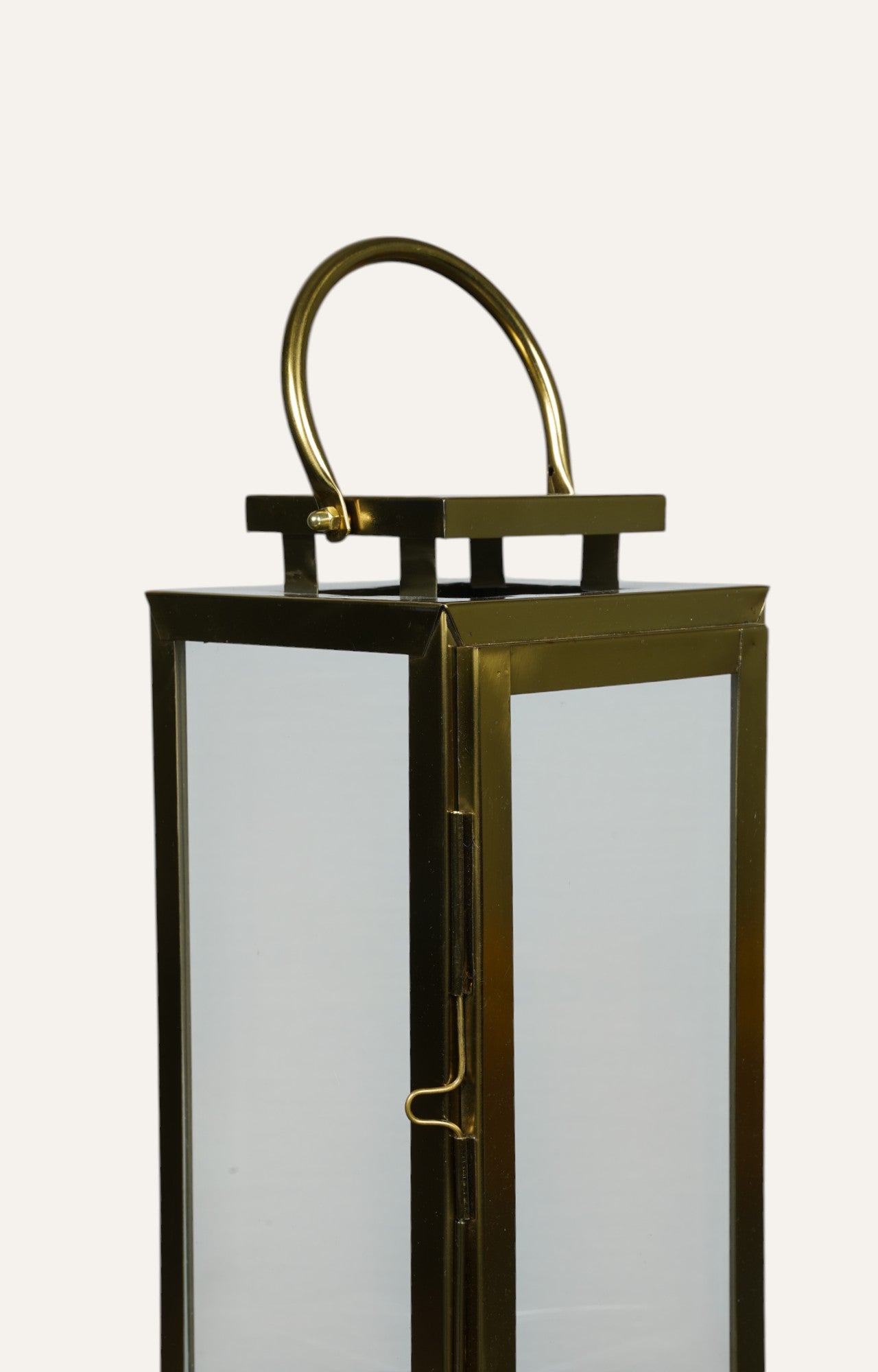 Tall Glass Lantern with Stainless Steel Frame