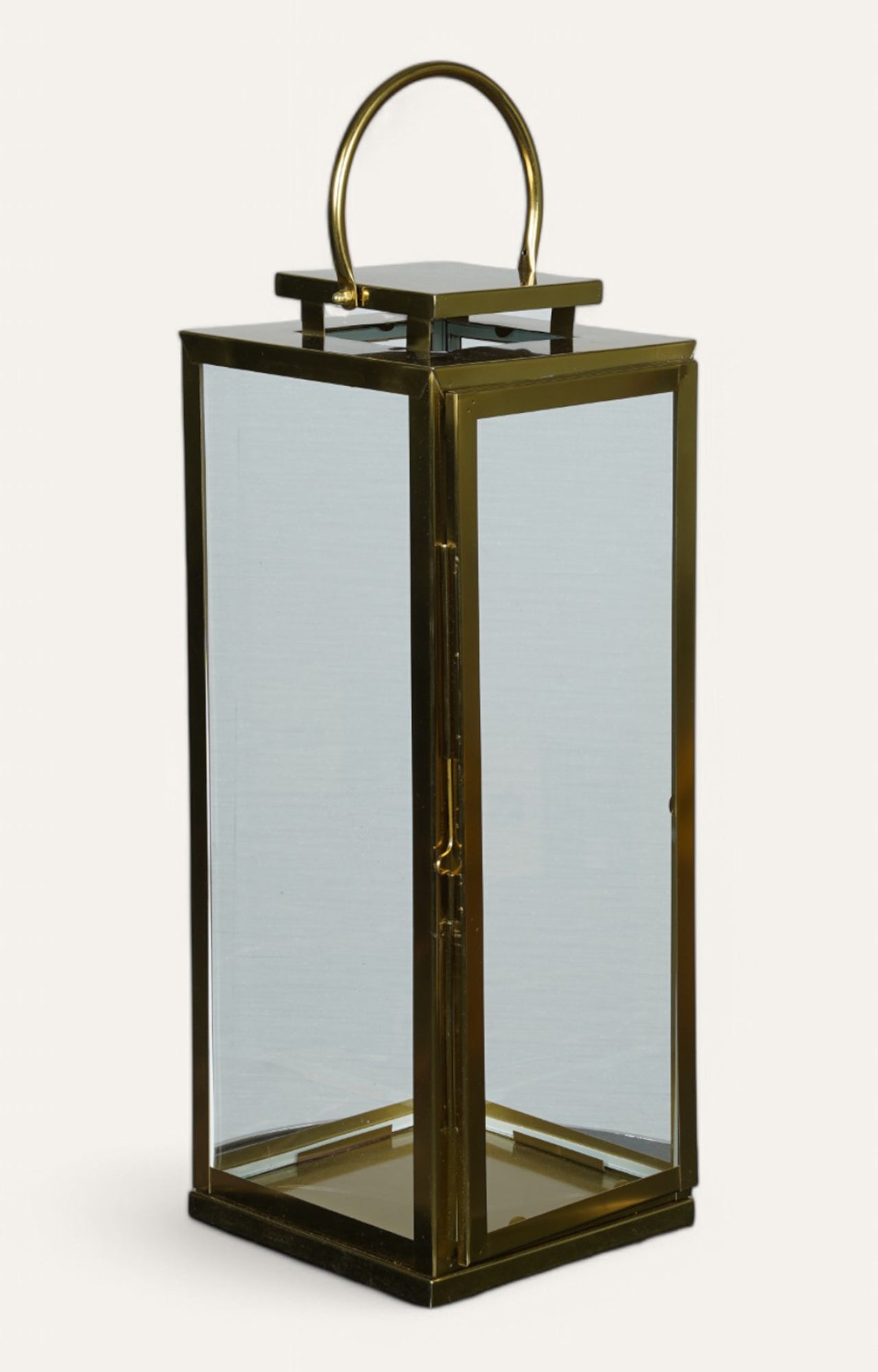 Rectangular Glass Lantern with Golden Finish