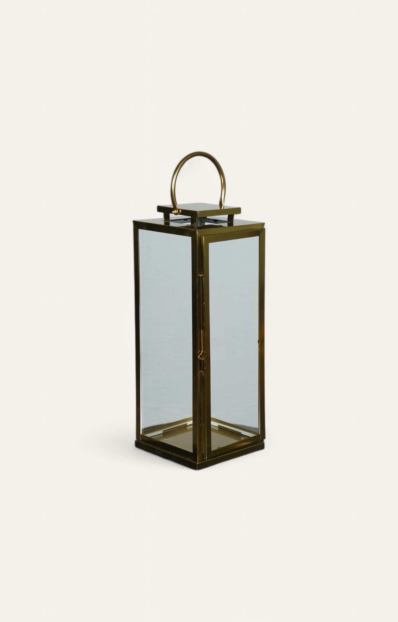 Tall Glass Lantern with Stainless Steel Frame