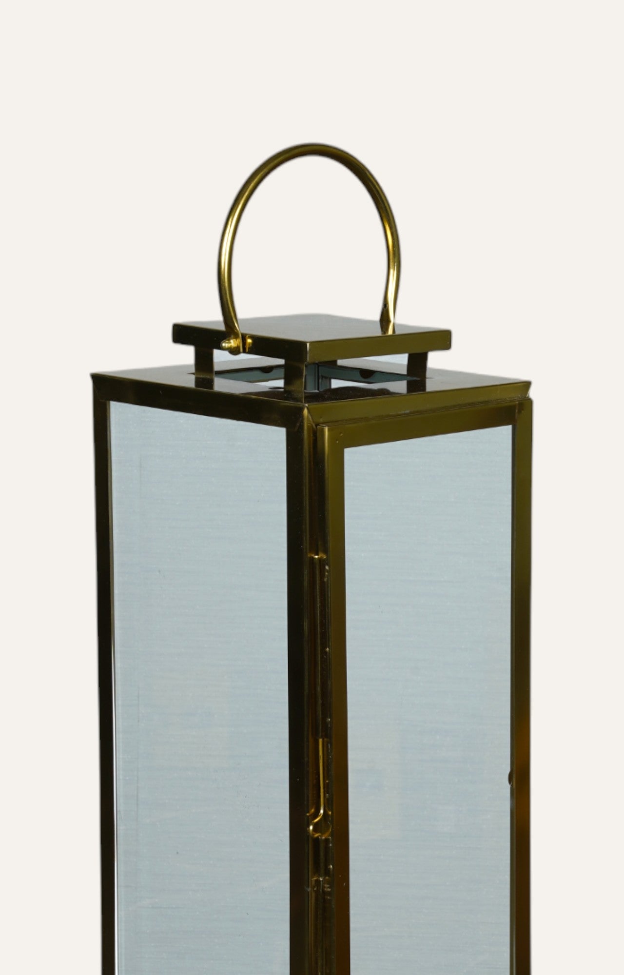 Tall Glass Lantern with Stainless Steel Frame