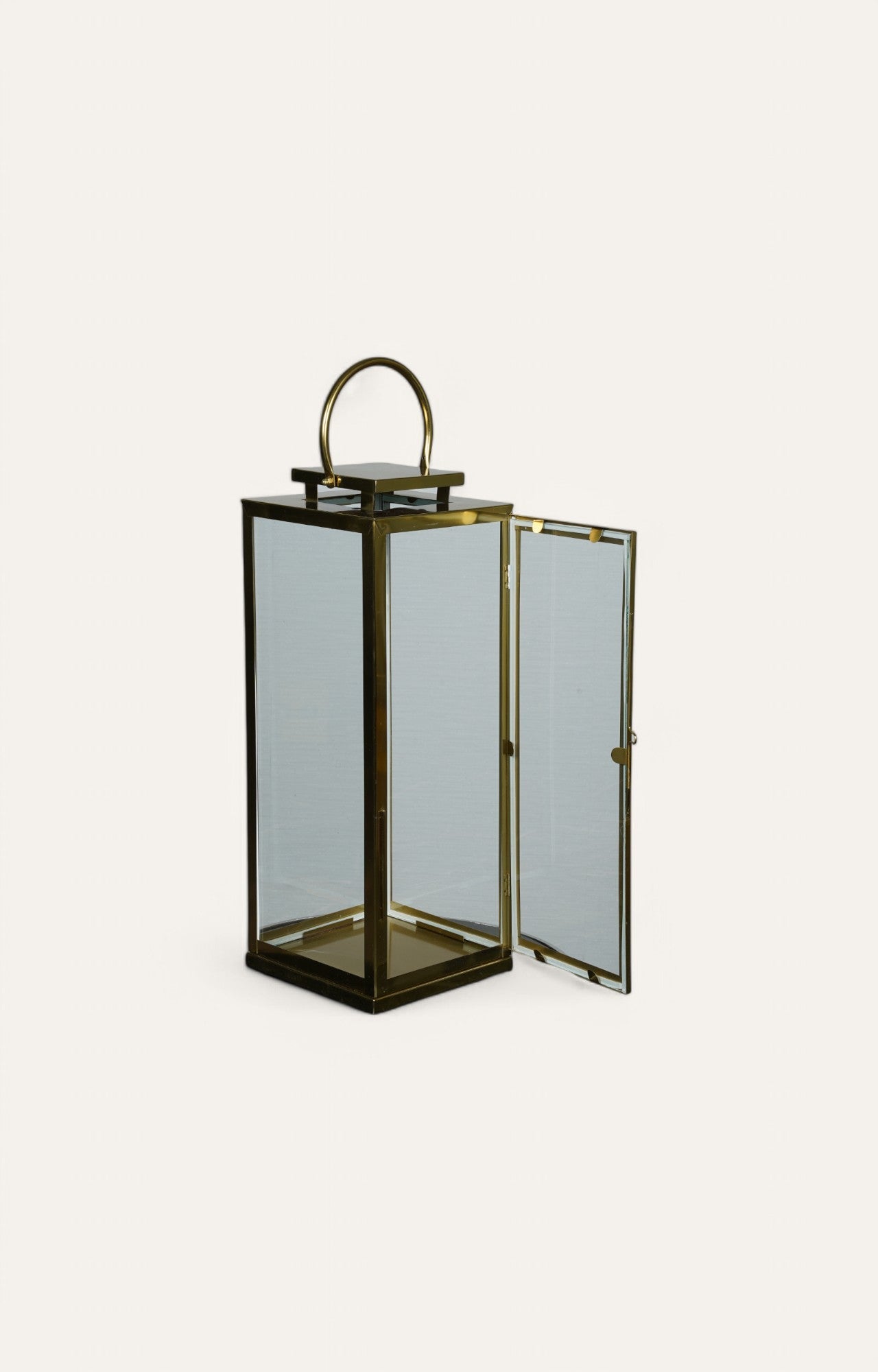 Tall Glass Lantern with Stainless Steel Frame