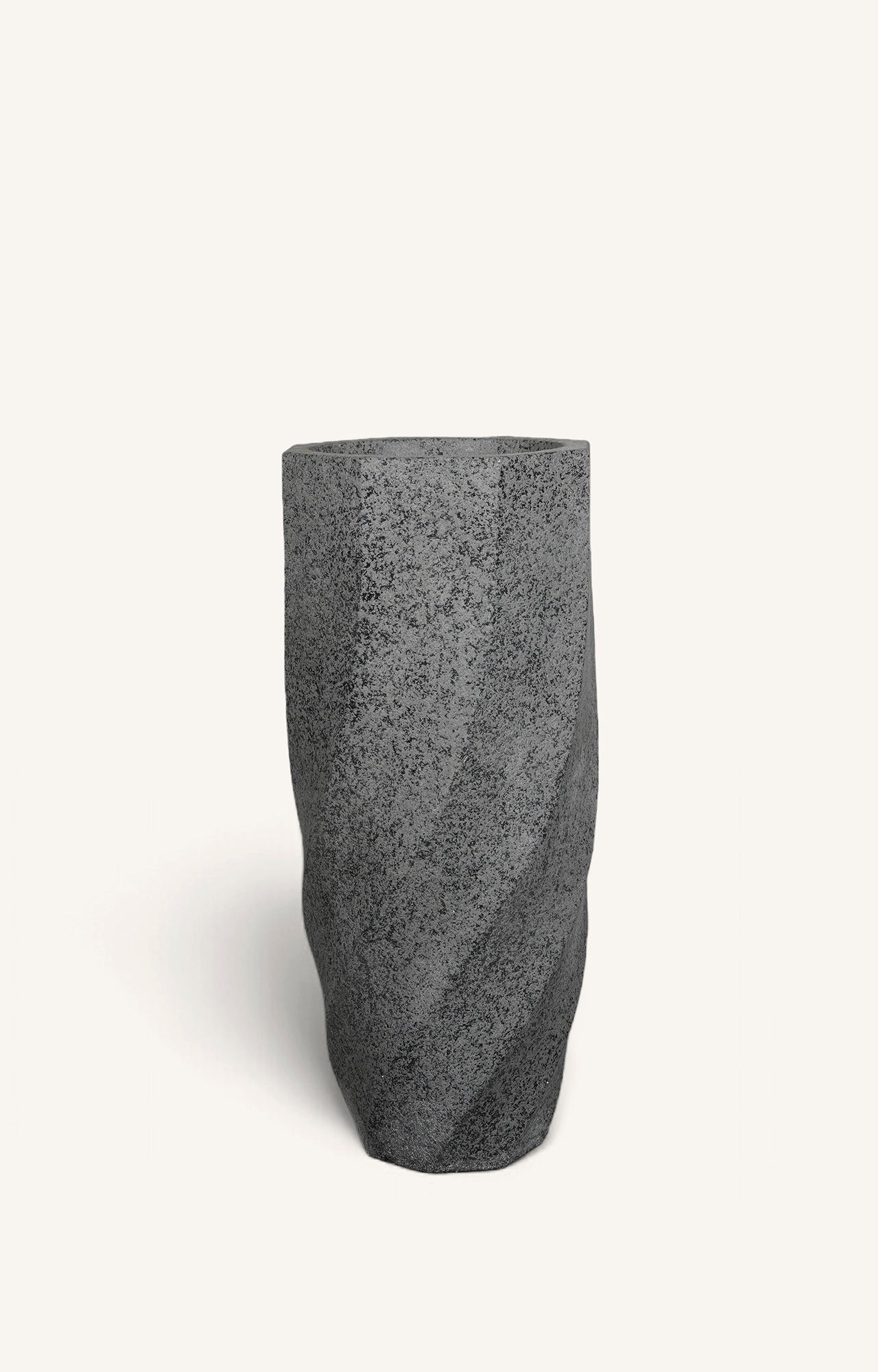 Textured Grey Ceramic Vase Set with Wavy Ribbed Design