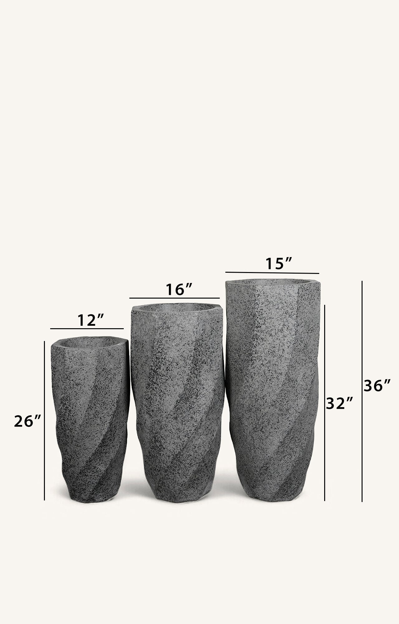 Textured Grey Ceramic Vase Set with Wavy Ribbed Design