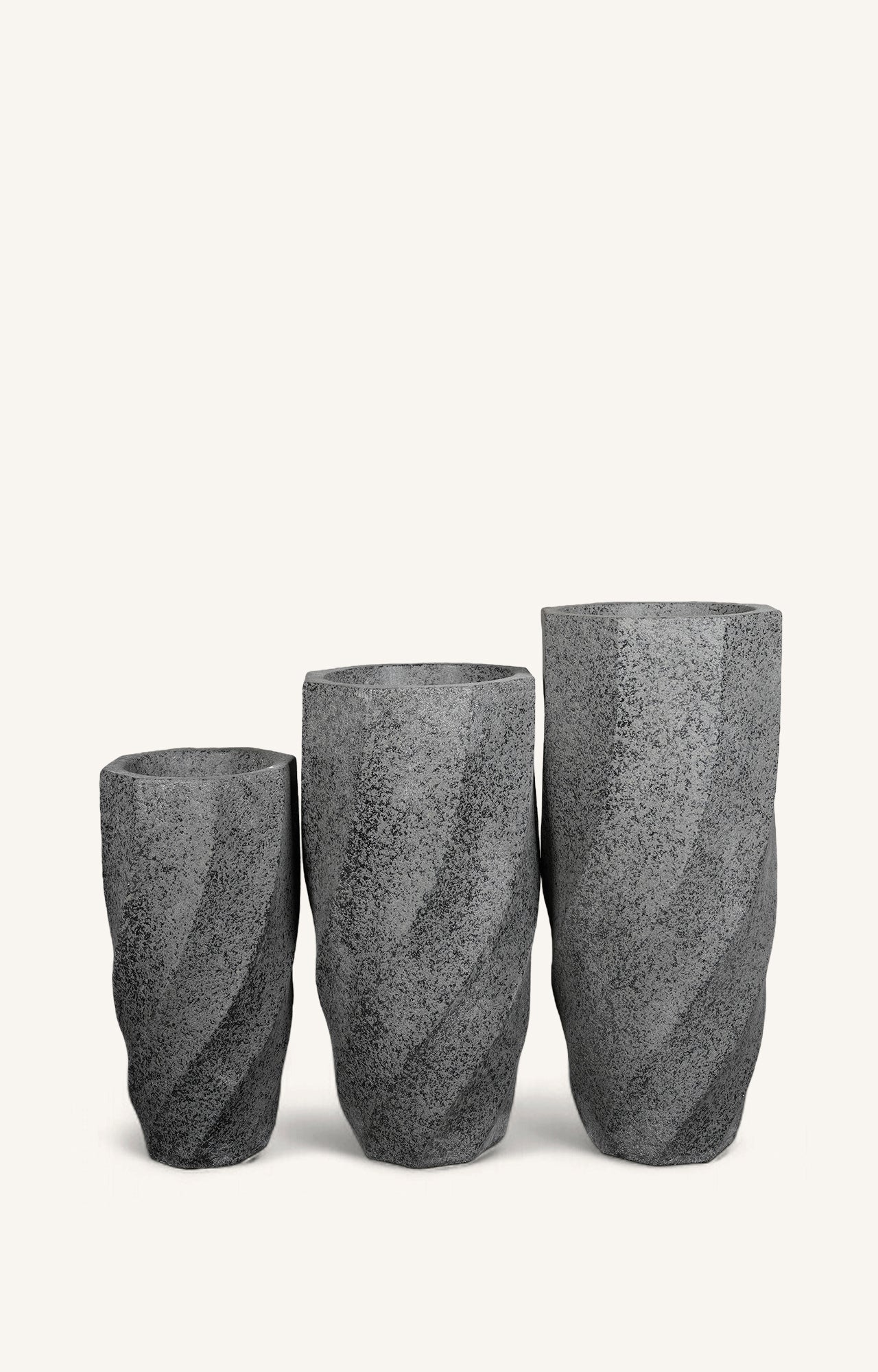 Textured Grey Ceramic Vase Set with Wavy Ribbed Design