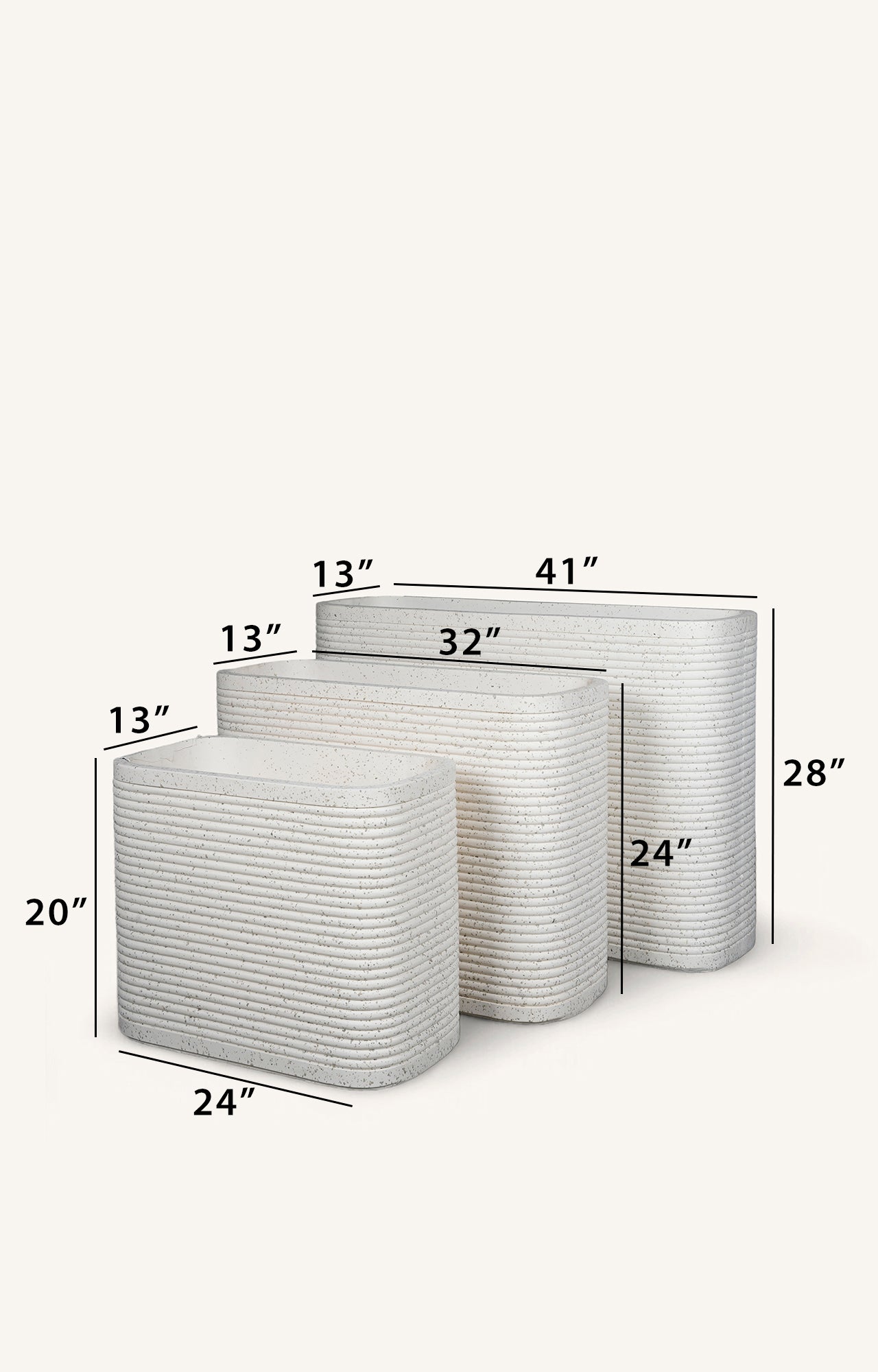 3- Piece rectangle White Stripe Planter