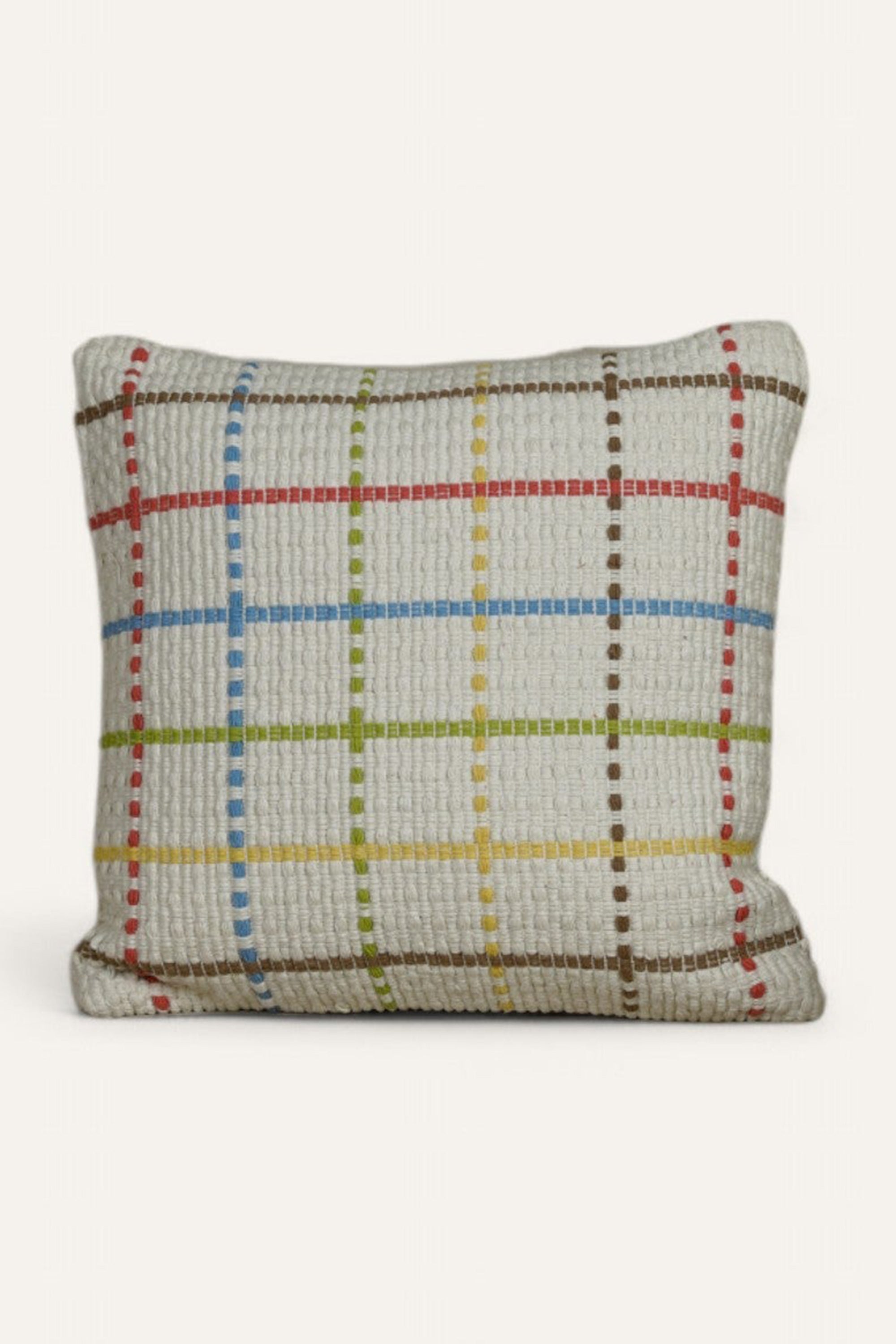 Embroidered Cushion in Colorful Checkered Pattern