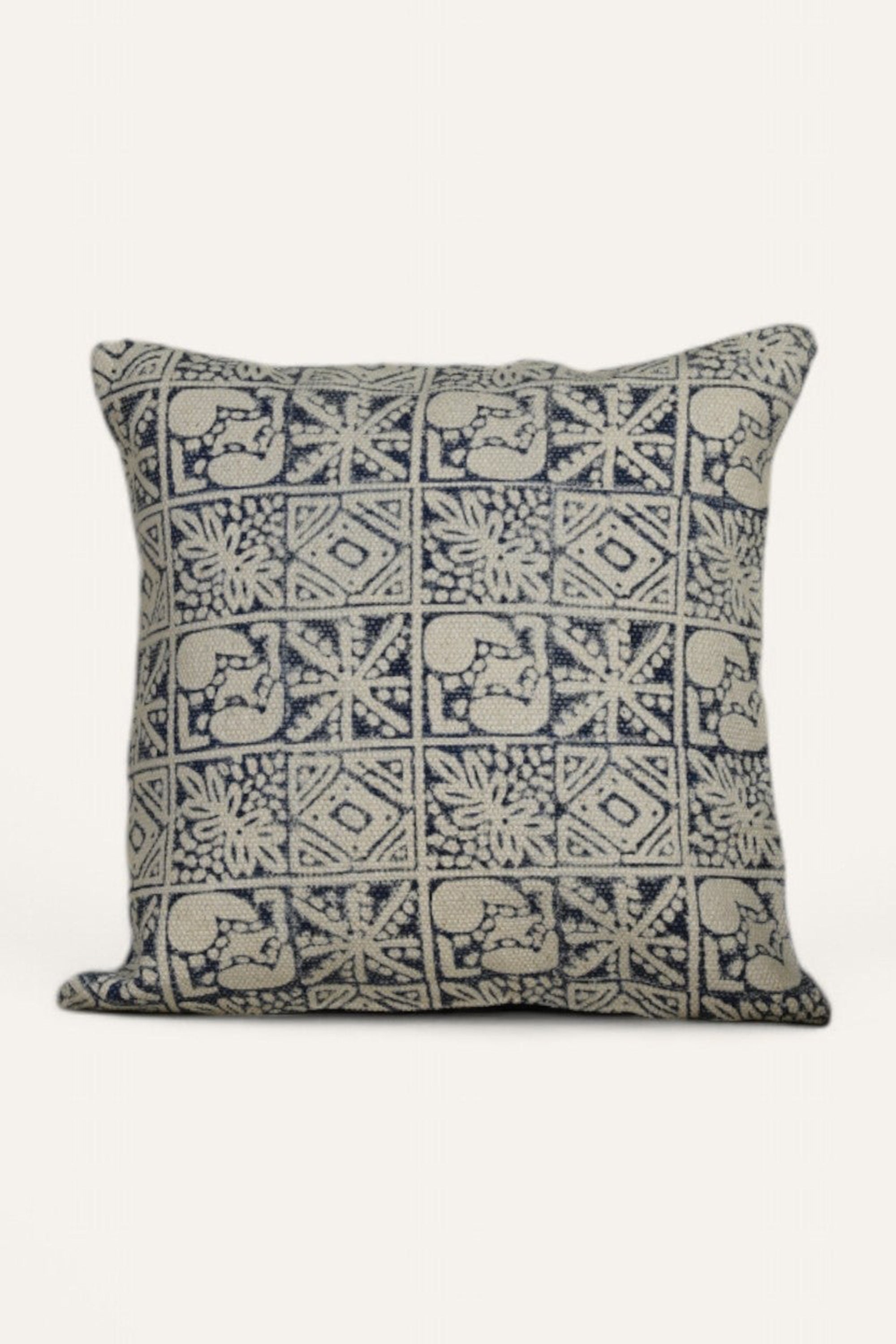 Indigo and White Printed Cushion