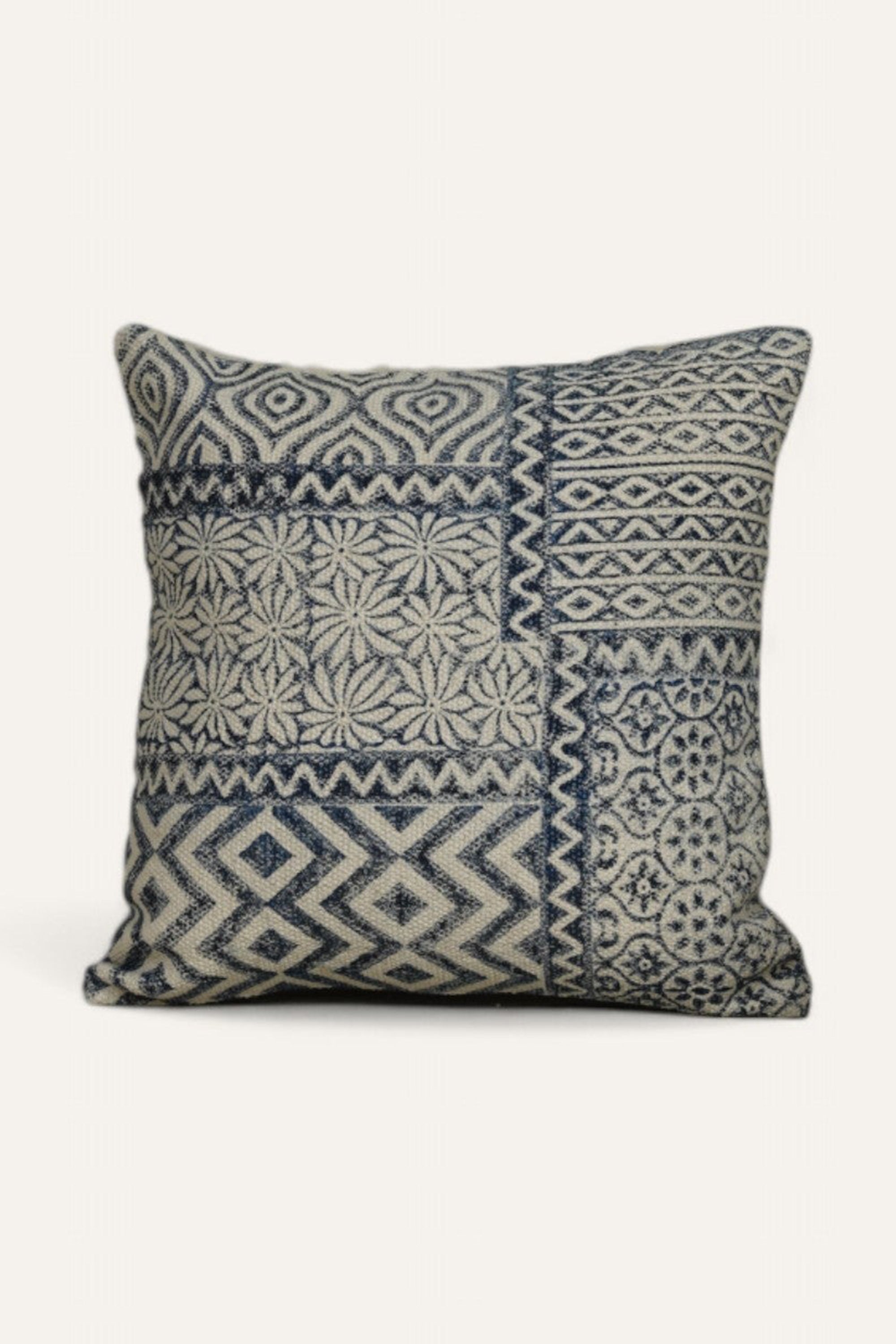 Intricate pattern Indigo and White Cushion