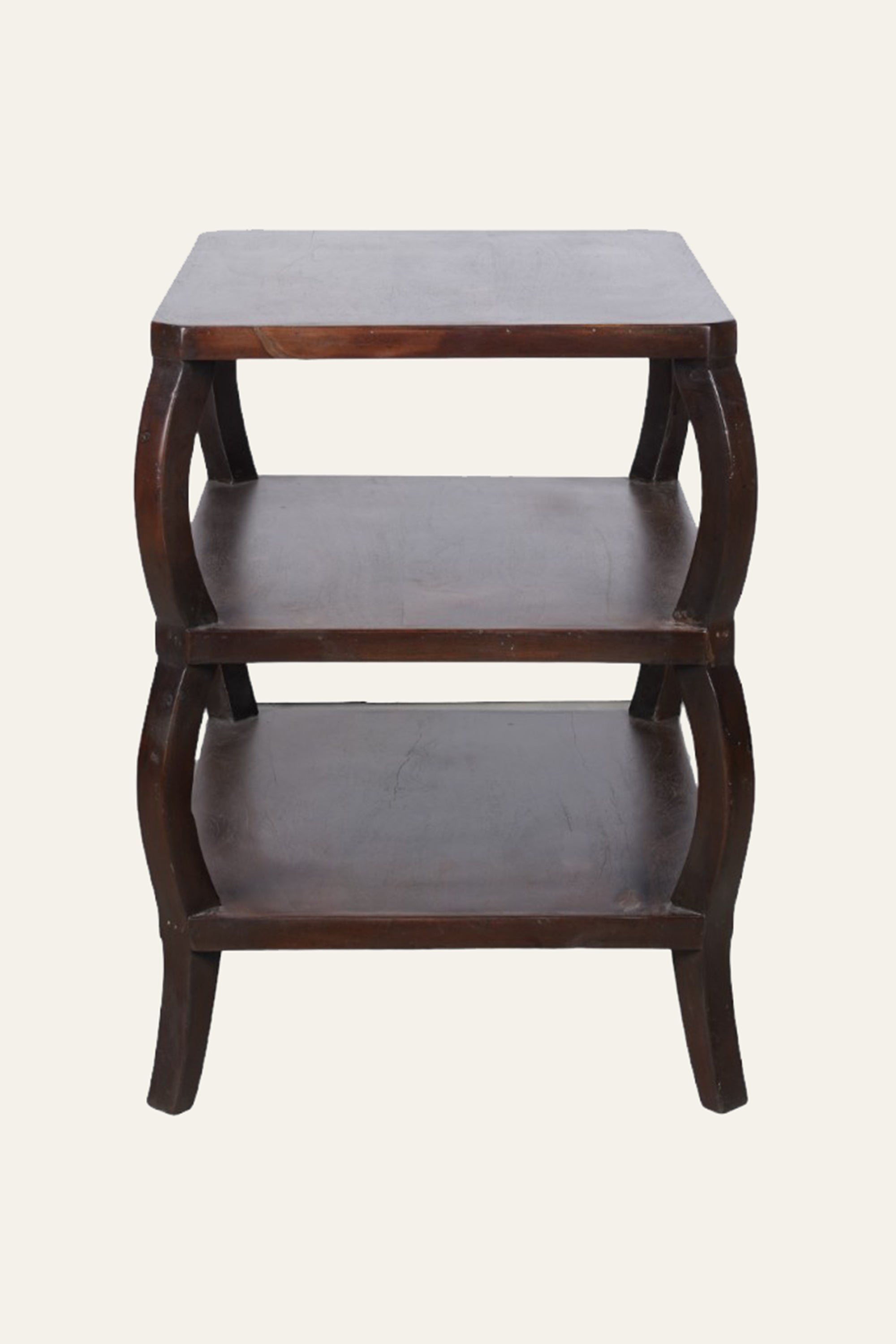 Curved-Leg 3-Tier Wooden Display Shelf for Living Room & Bedroom