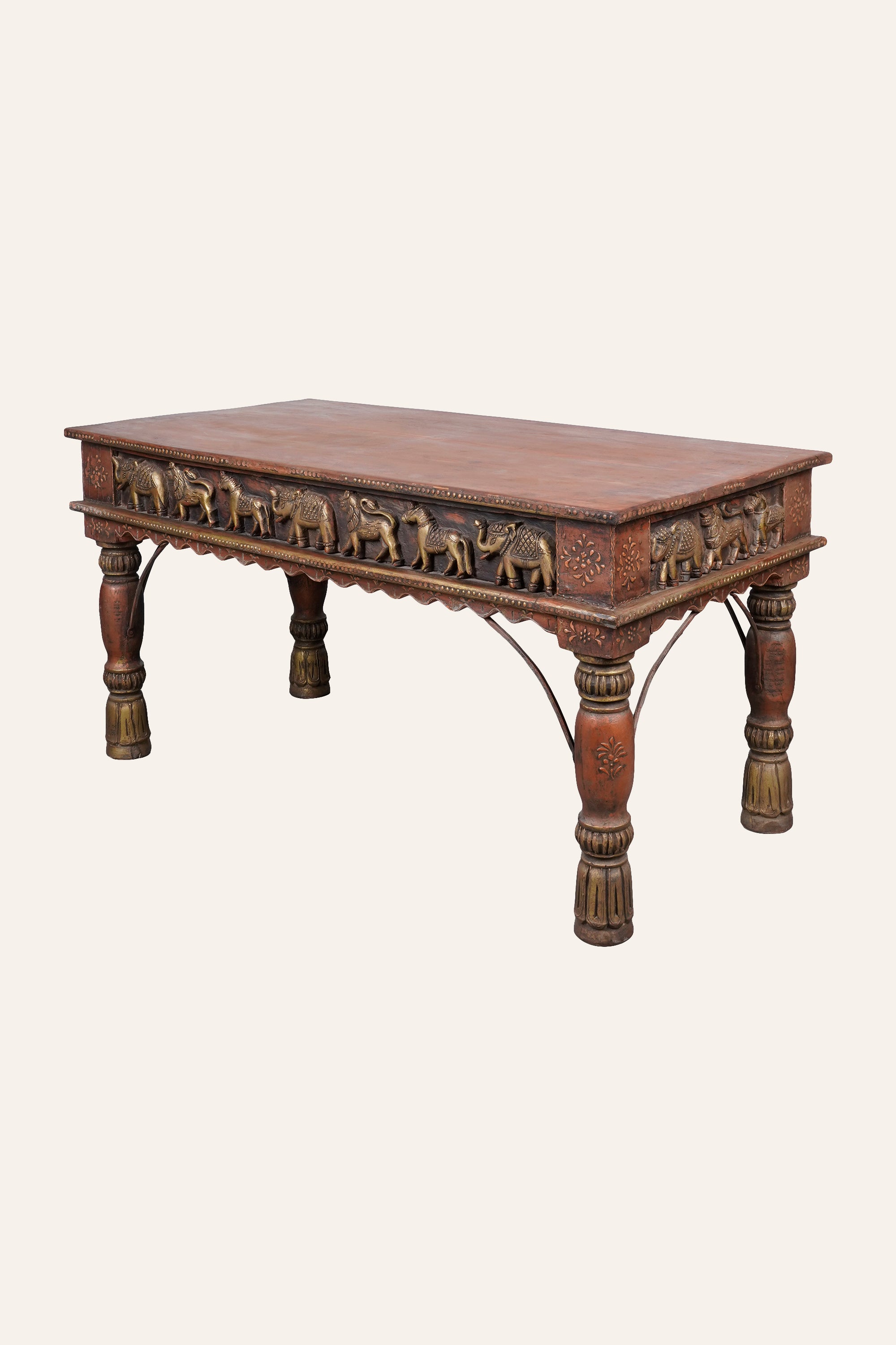 Rajasthani Style Animal & Floral Motif Carved Coffee Table