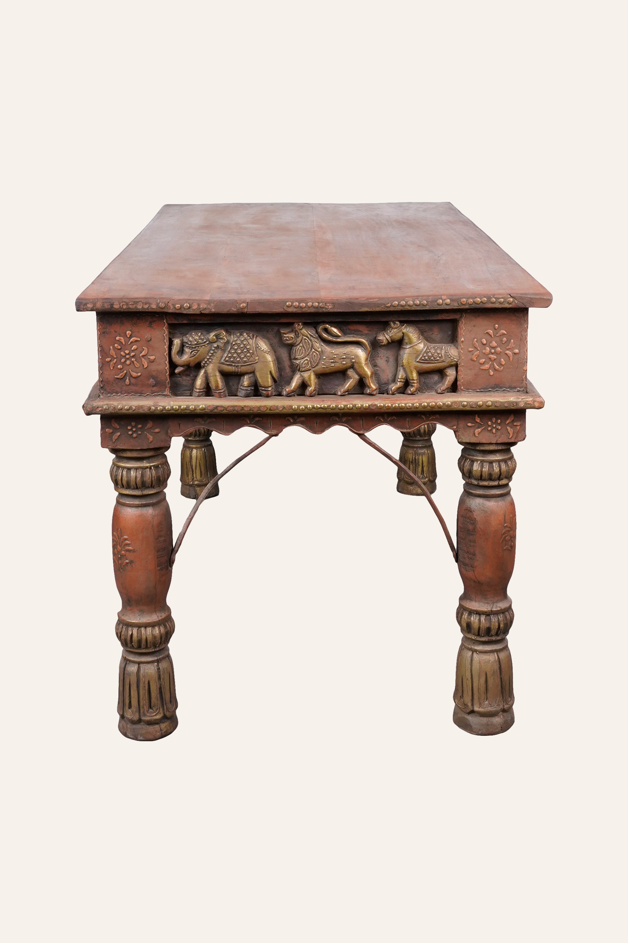 Rajasthani Style Animal & Floral Motif Carved Coffee Table