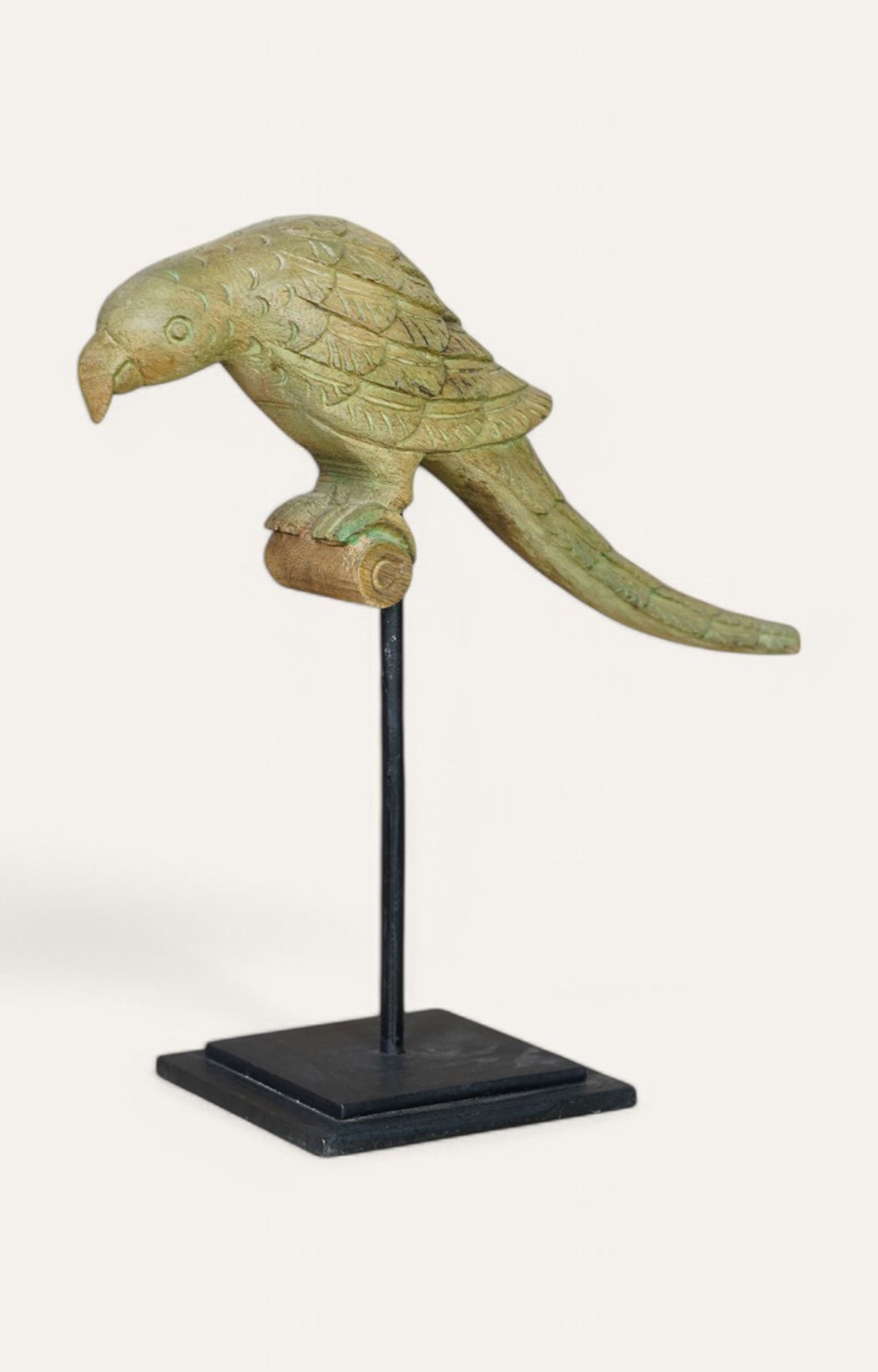 Vintage-Style Parrot Sculpture on Iron Stand