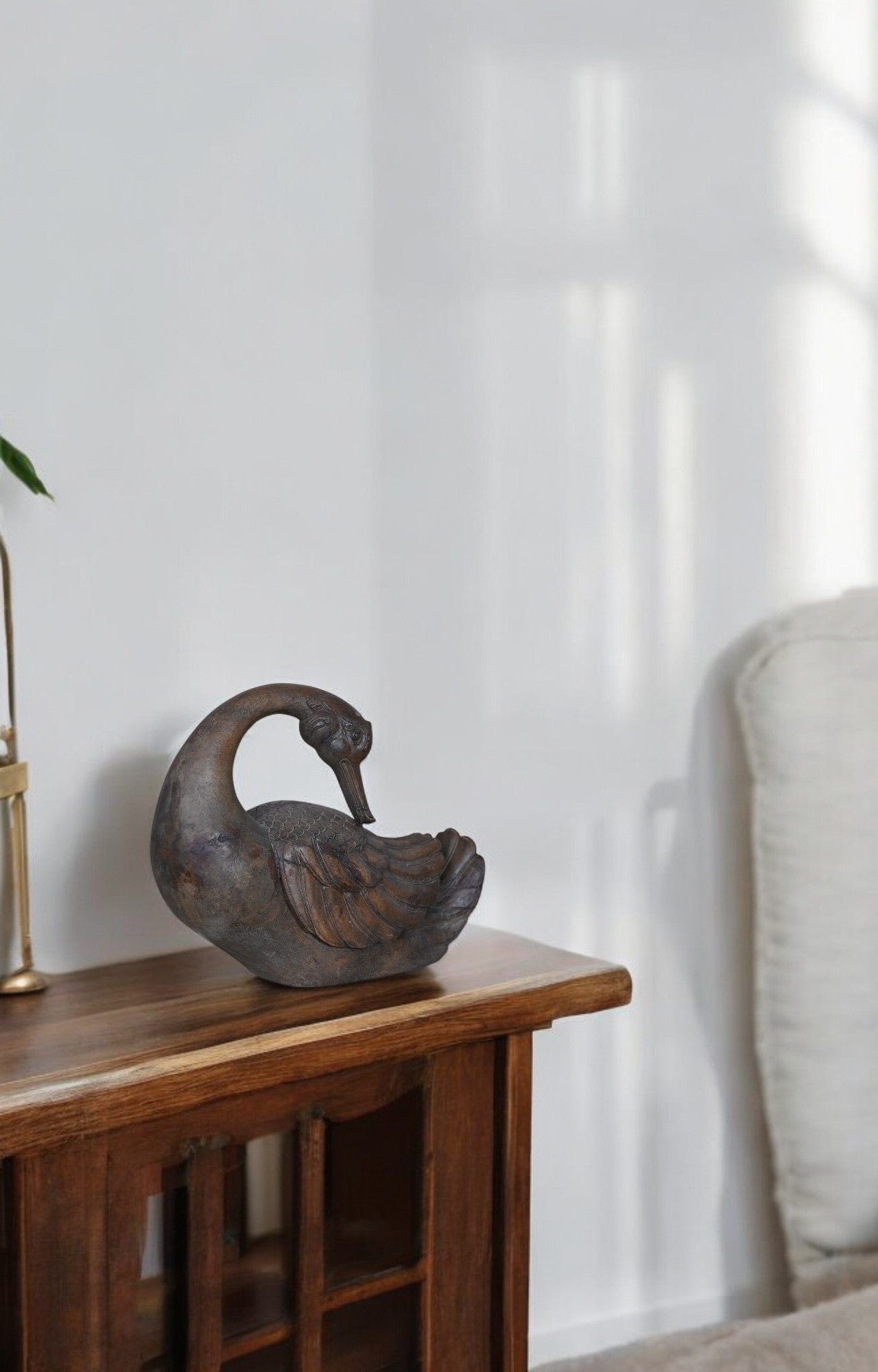 Vintage Hand-Carved Teak Wood Duck Statue