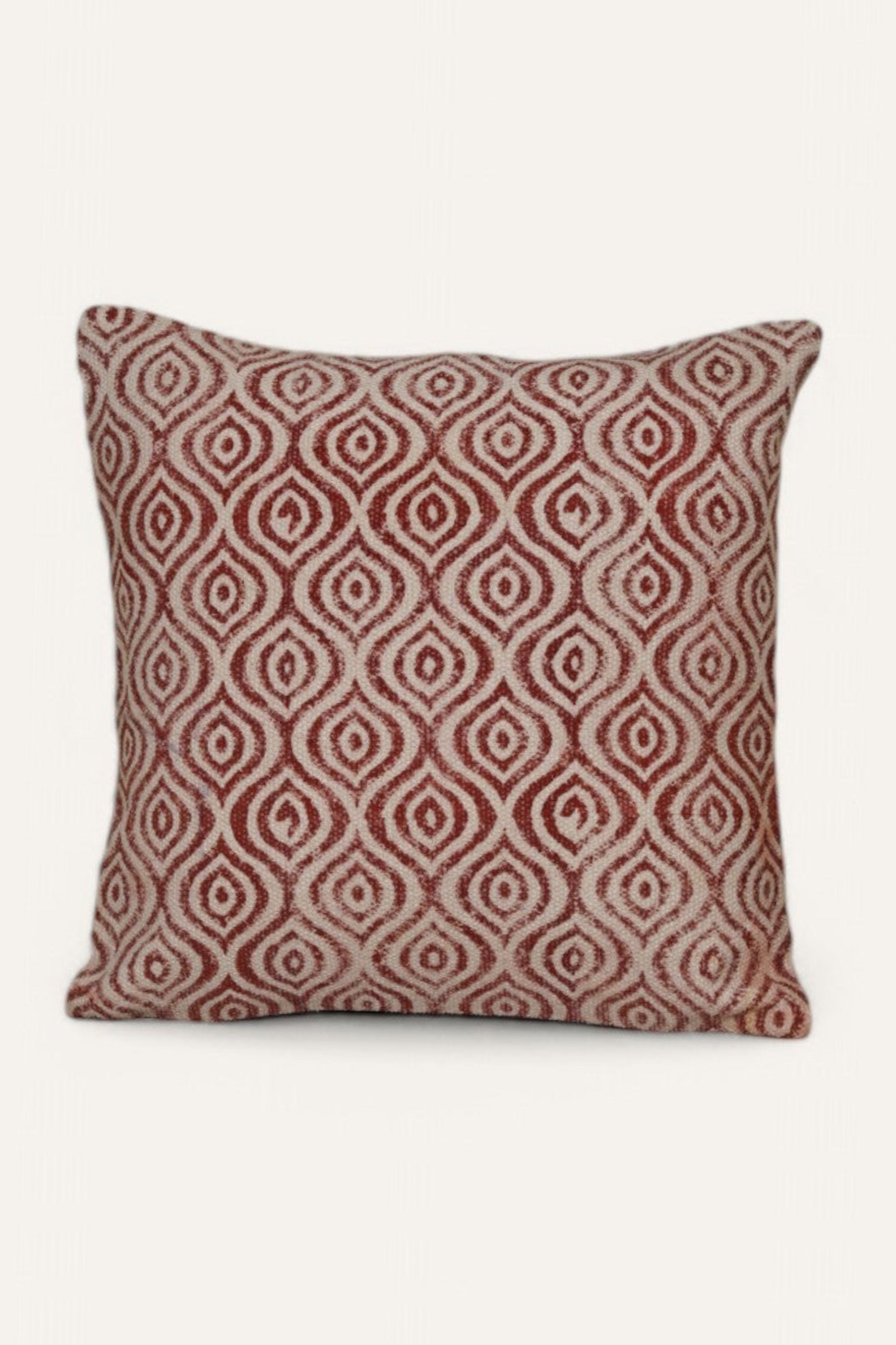 Red and Beige Geometric Patterned Square Cushion