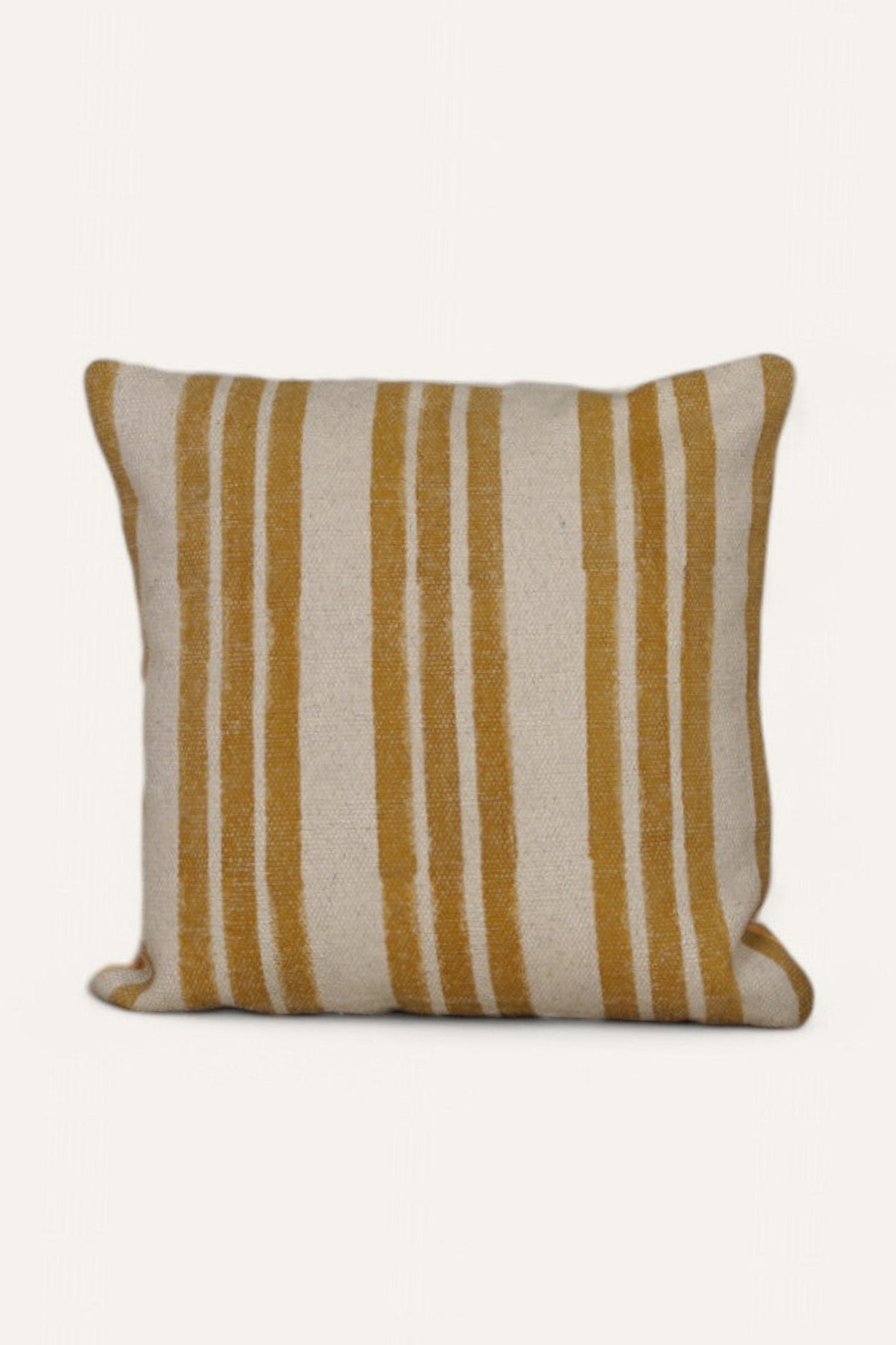 White and Yellow Striped Printed Cushion