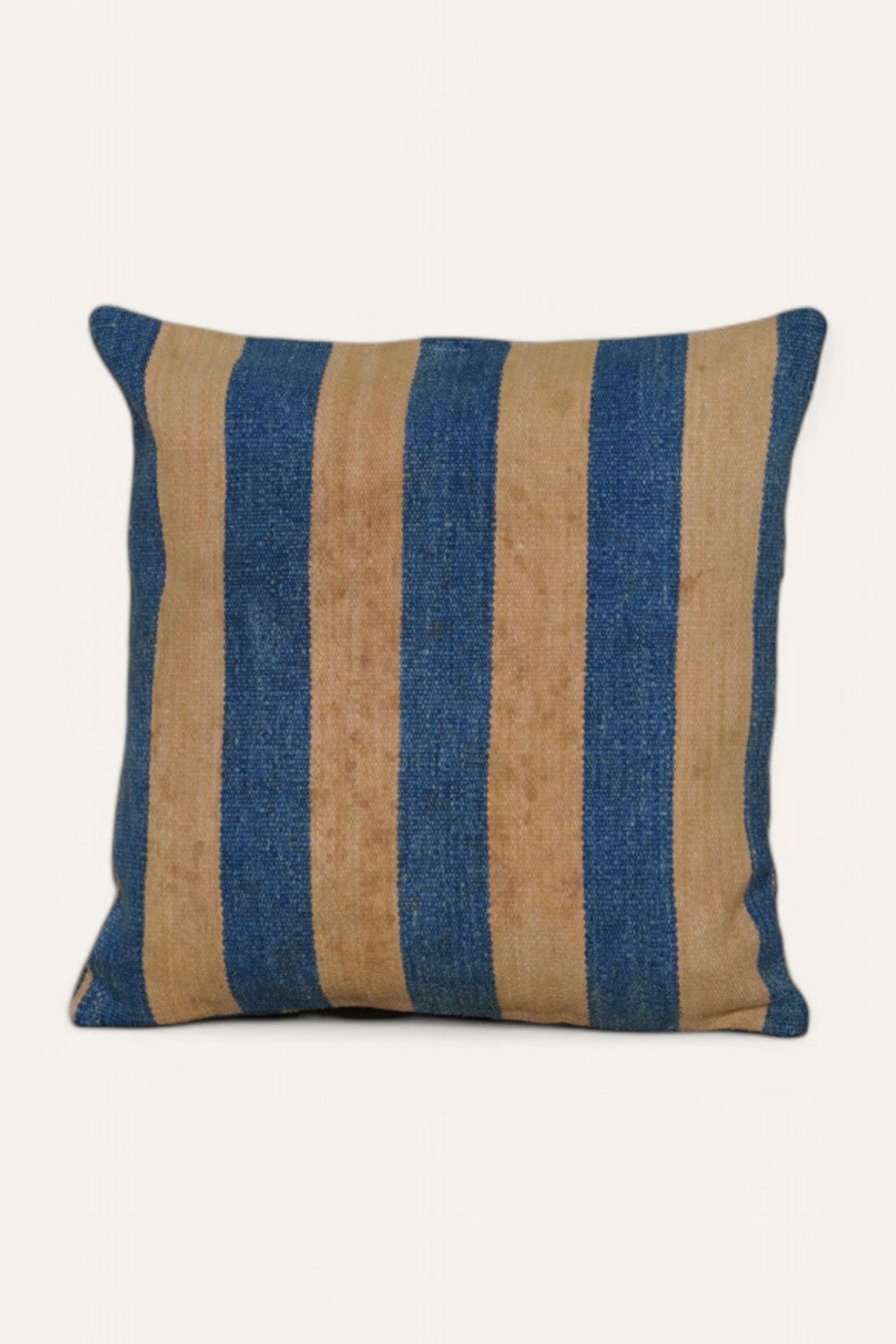 Yellow and Blue Striped Printed Cushion