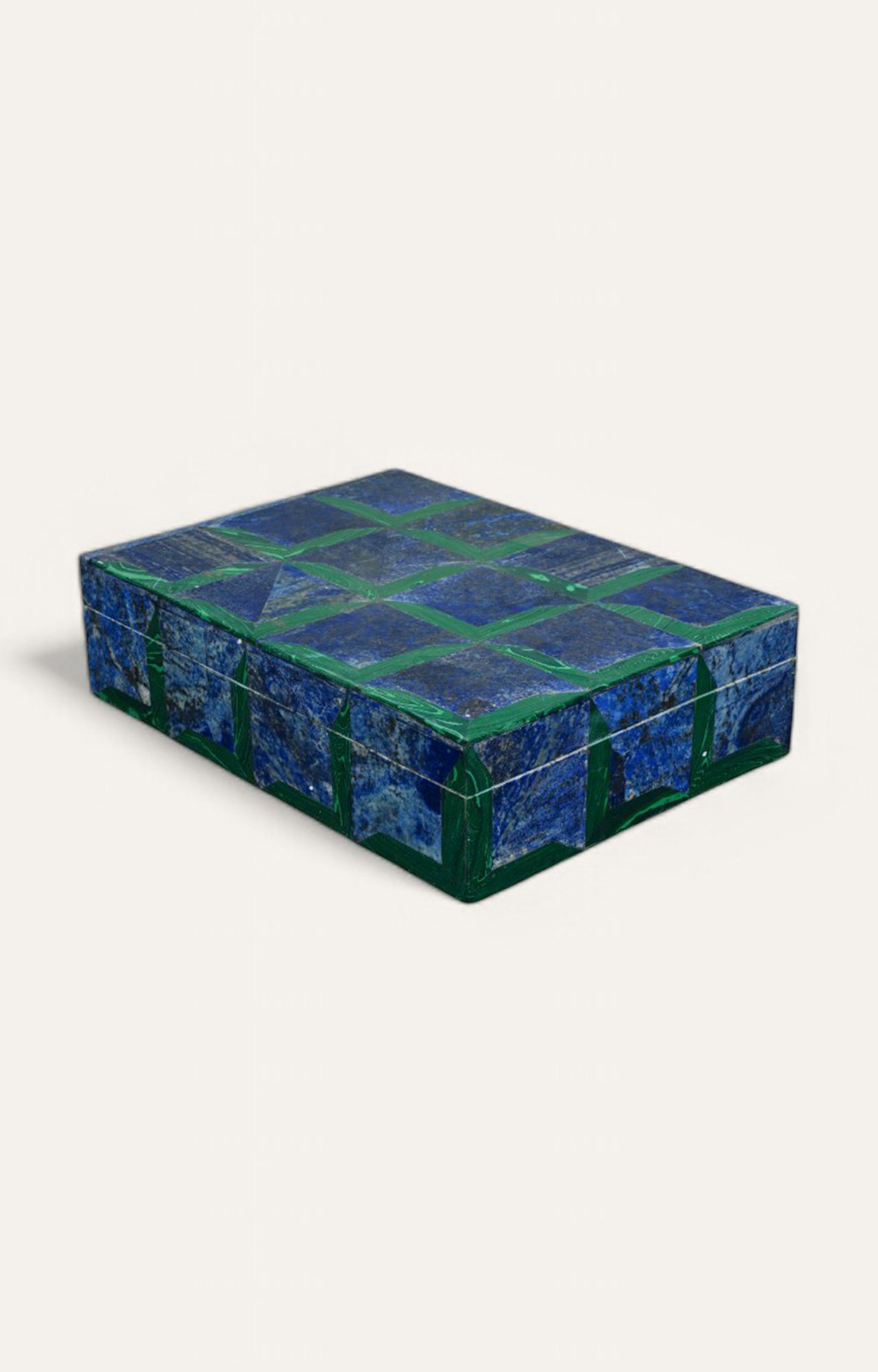 Lapis Stone Box with Geometric Overlay