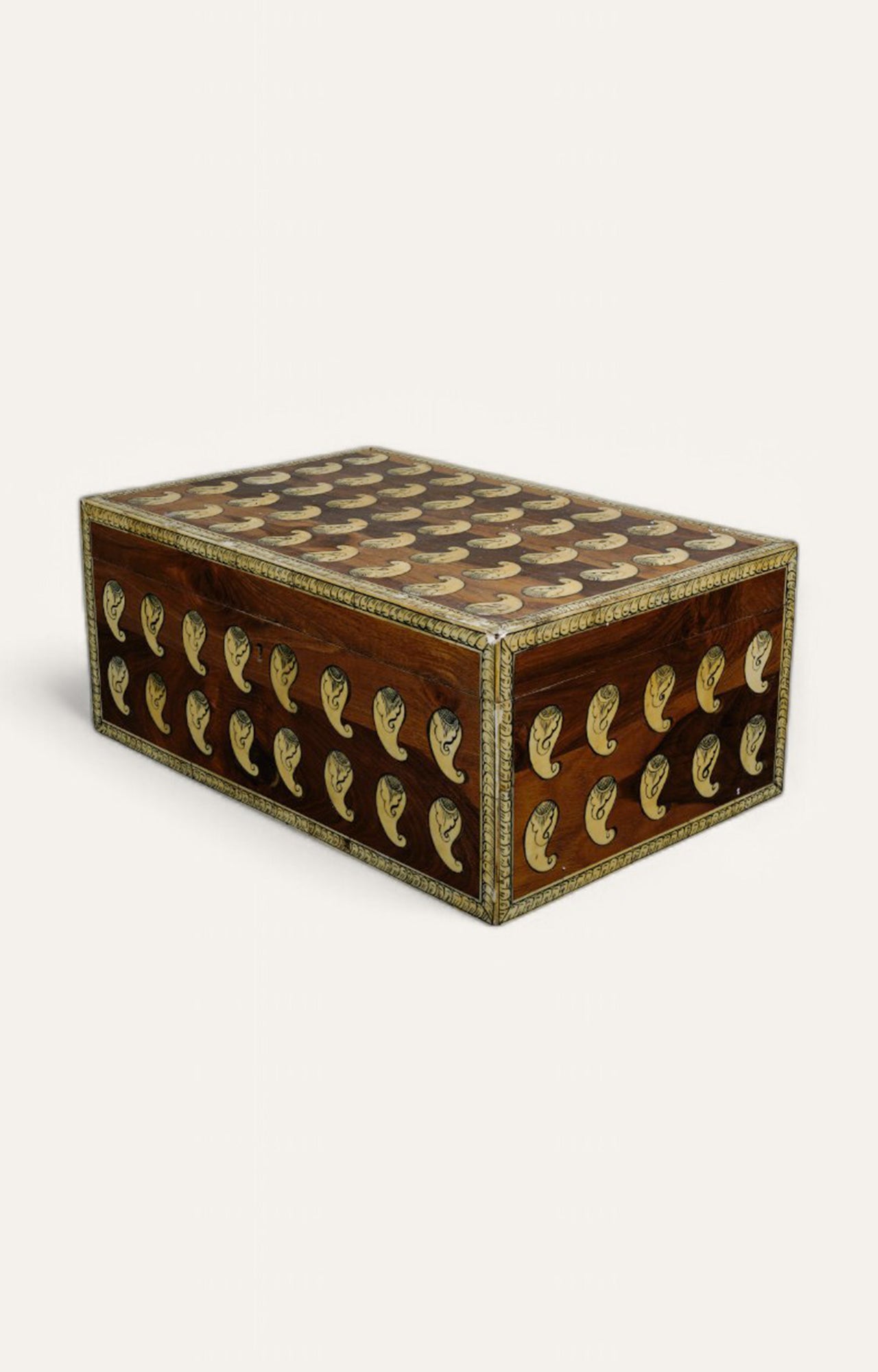 Vintage Mango Wood Box with Brass Paisley Motifs