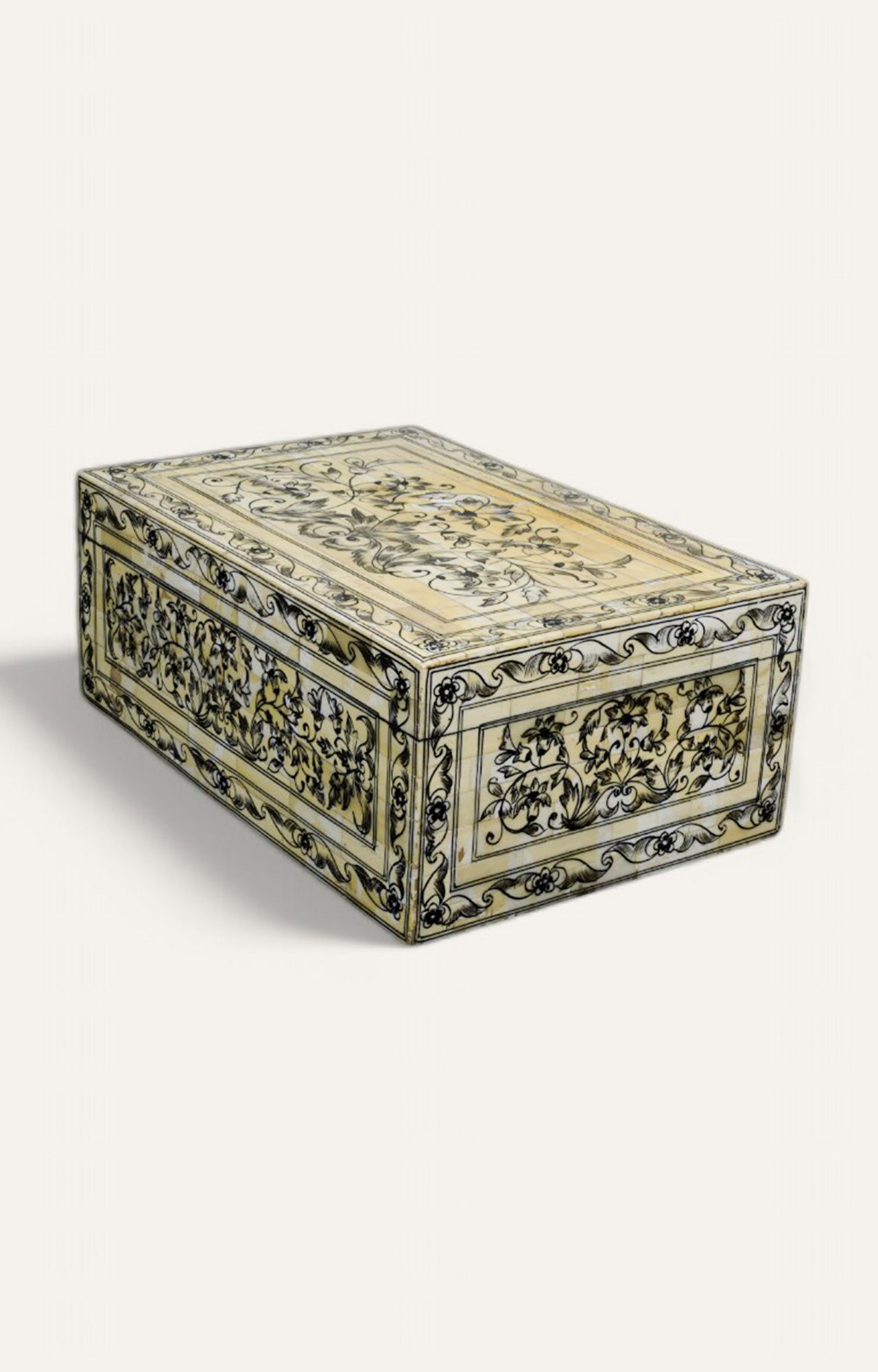 Floral Vine Bone Inlay Box in Delicate Ivory Hues
