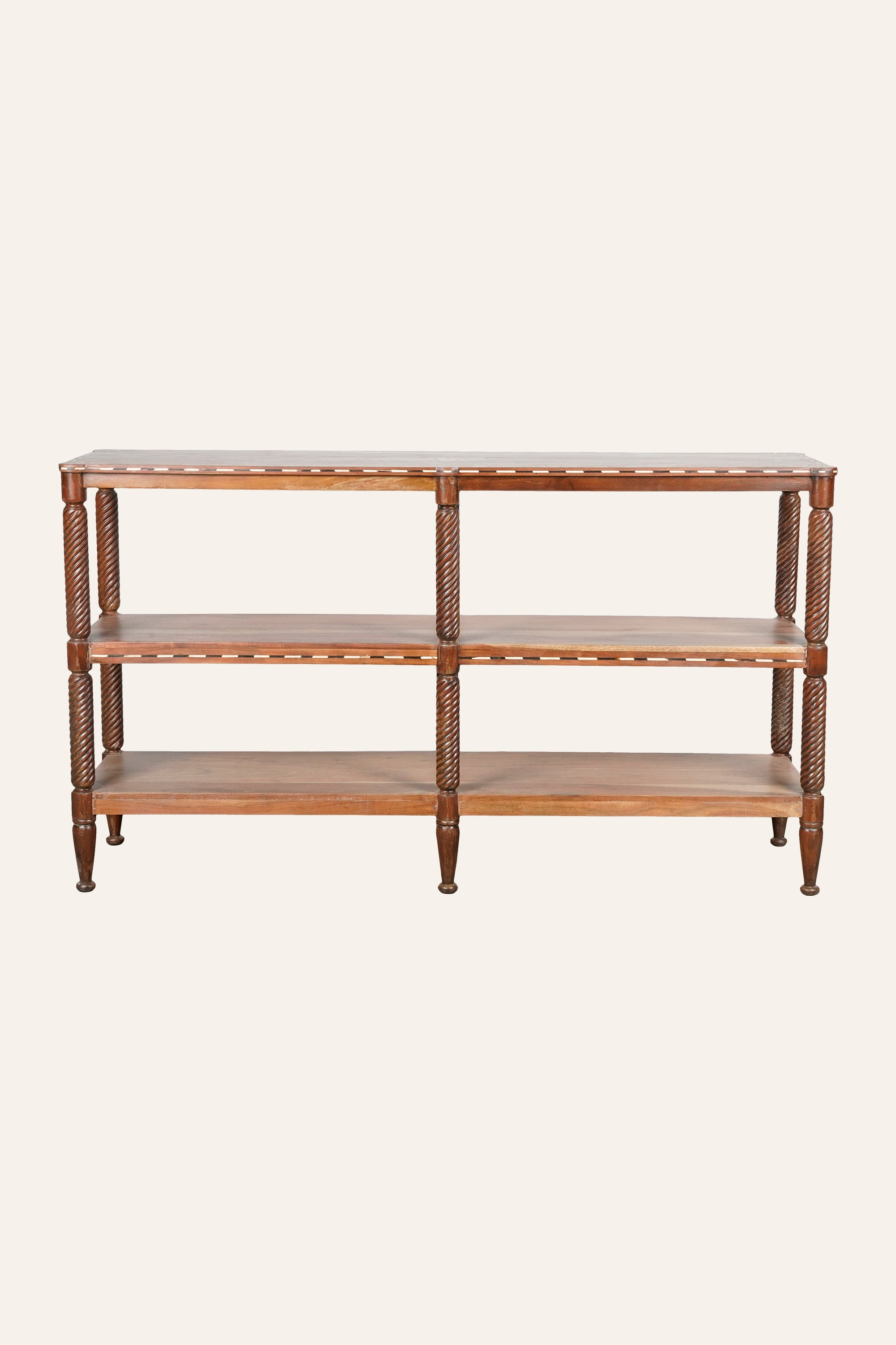 Long 3-Tier Bone Inlay Carved Wooden Console Table