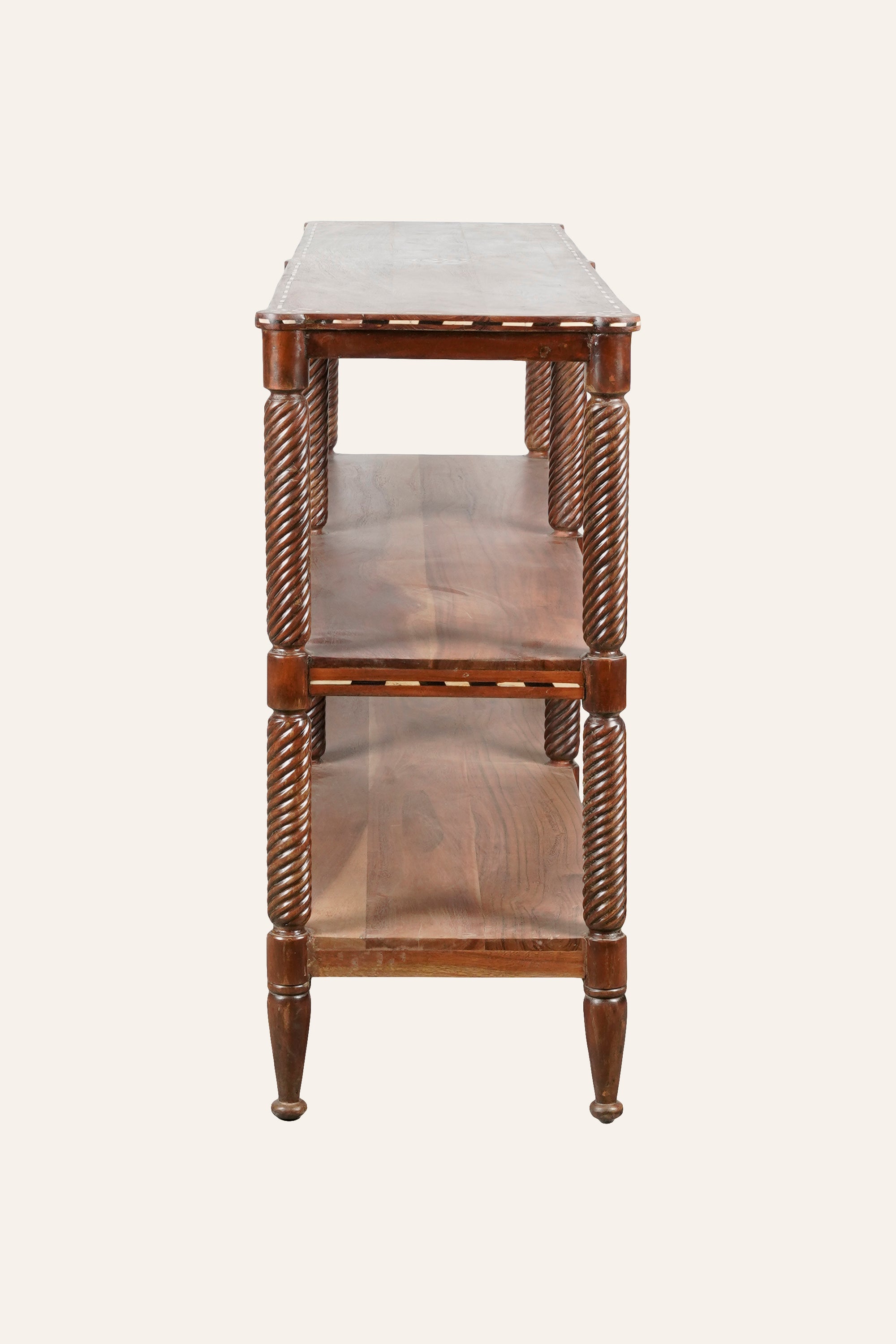 Long 3-Tier Bone Inlay Carved Wooden Console Table