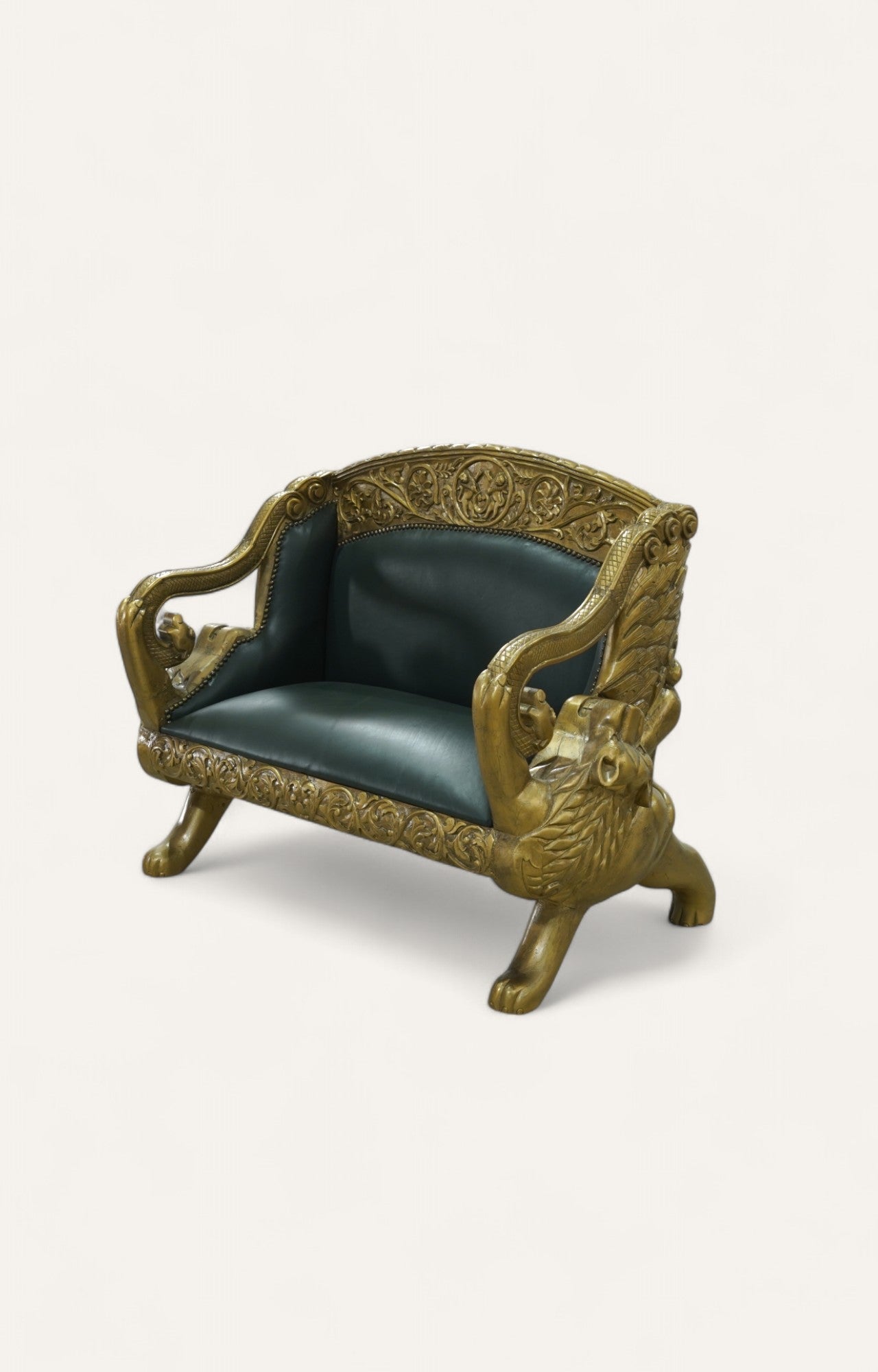 Lion Teak Wood Sofa In Leatherite