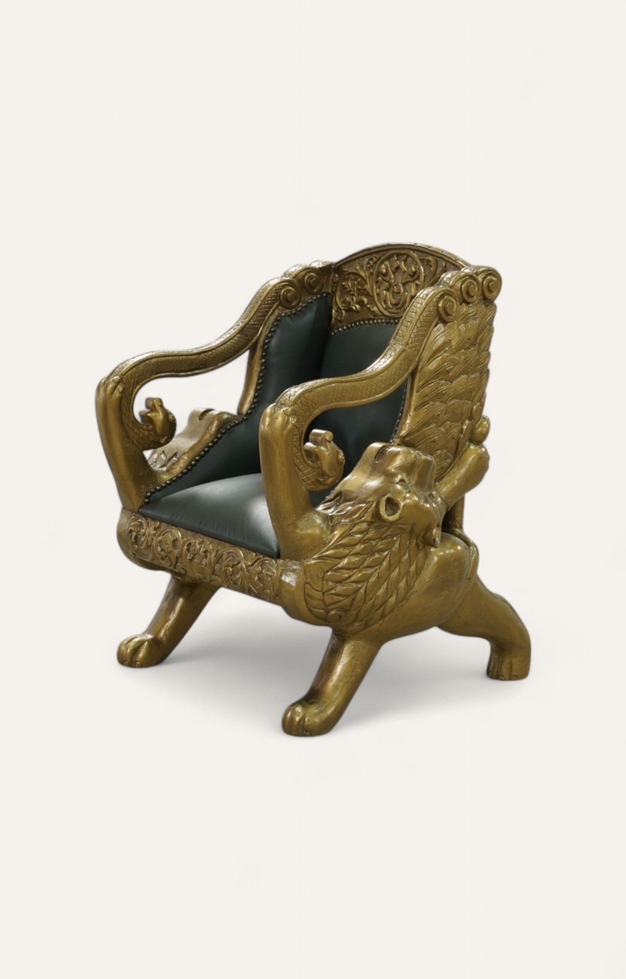 Lion Teak Wood Armchair in Leatherite