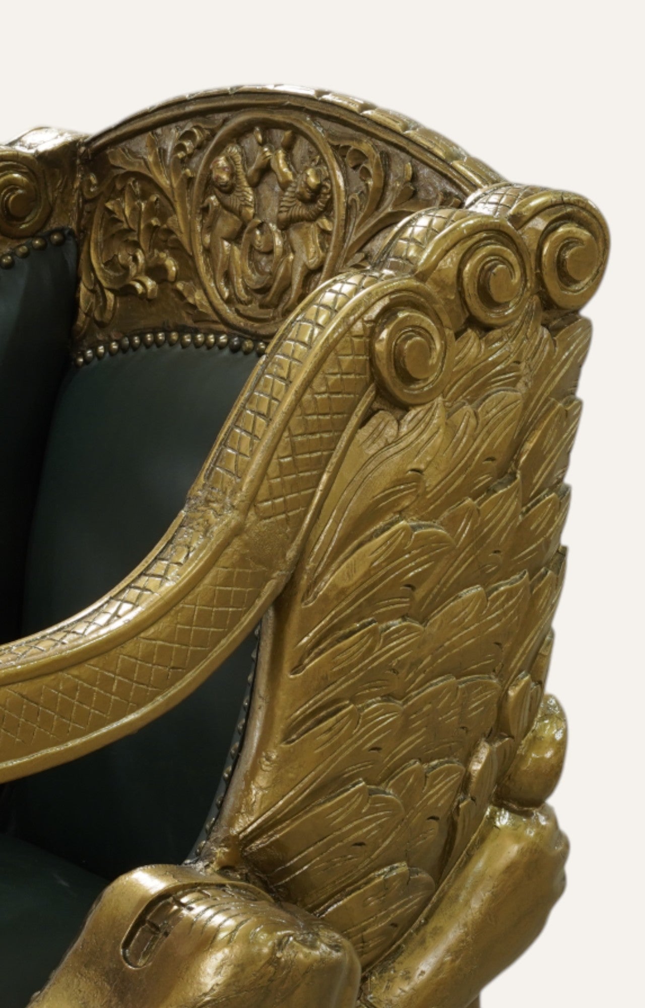 Lion Teak Wood Armchair in Leatherite