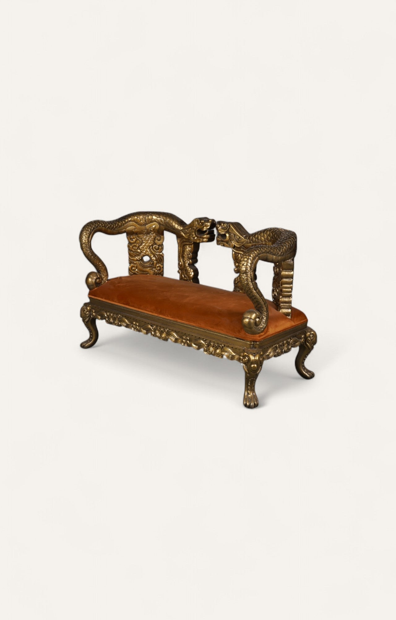 Hand-Carved Dragon Two Setter Sofa in Teak Wood