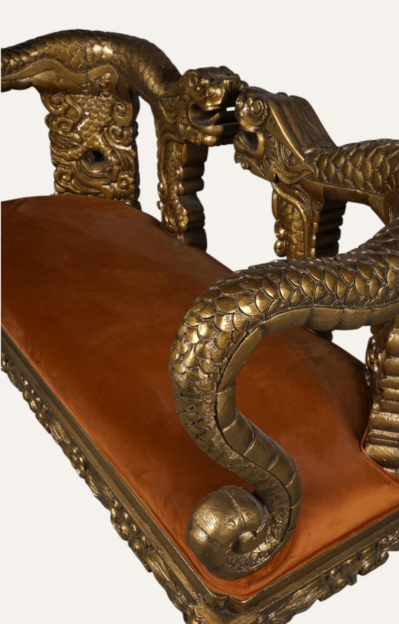 Hand-Carved Dragon Two Setter Sofa in Teak Wood