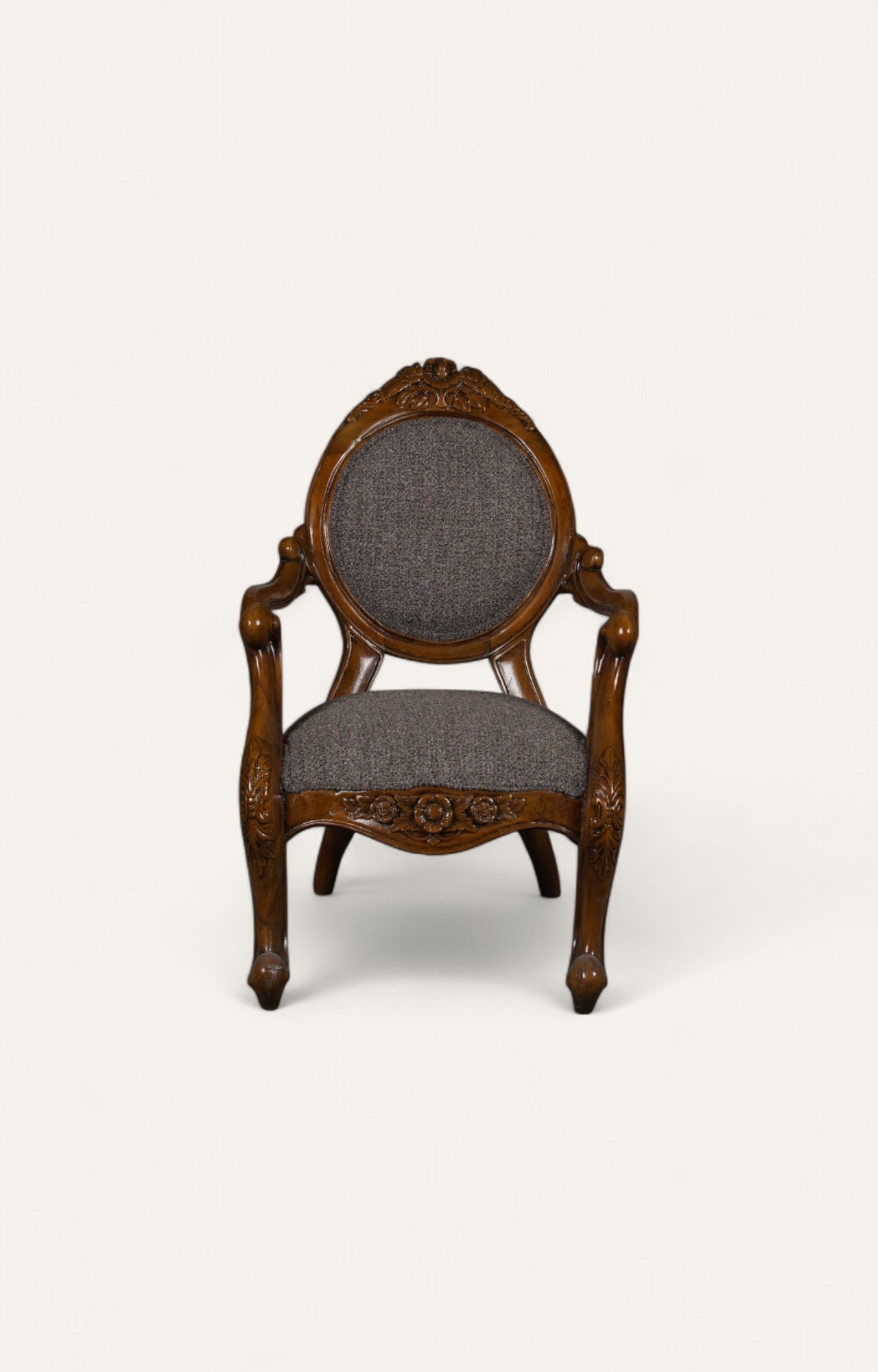 Victorian style teak wood armchair in dark oak