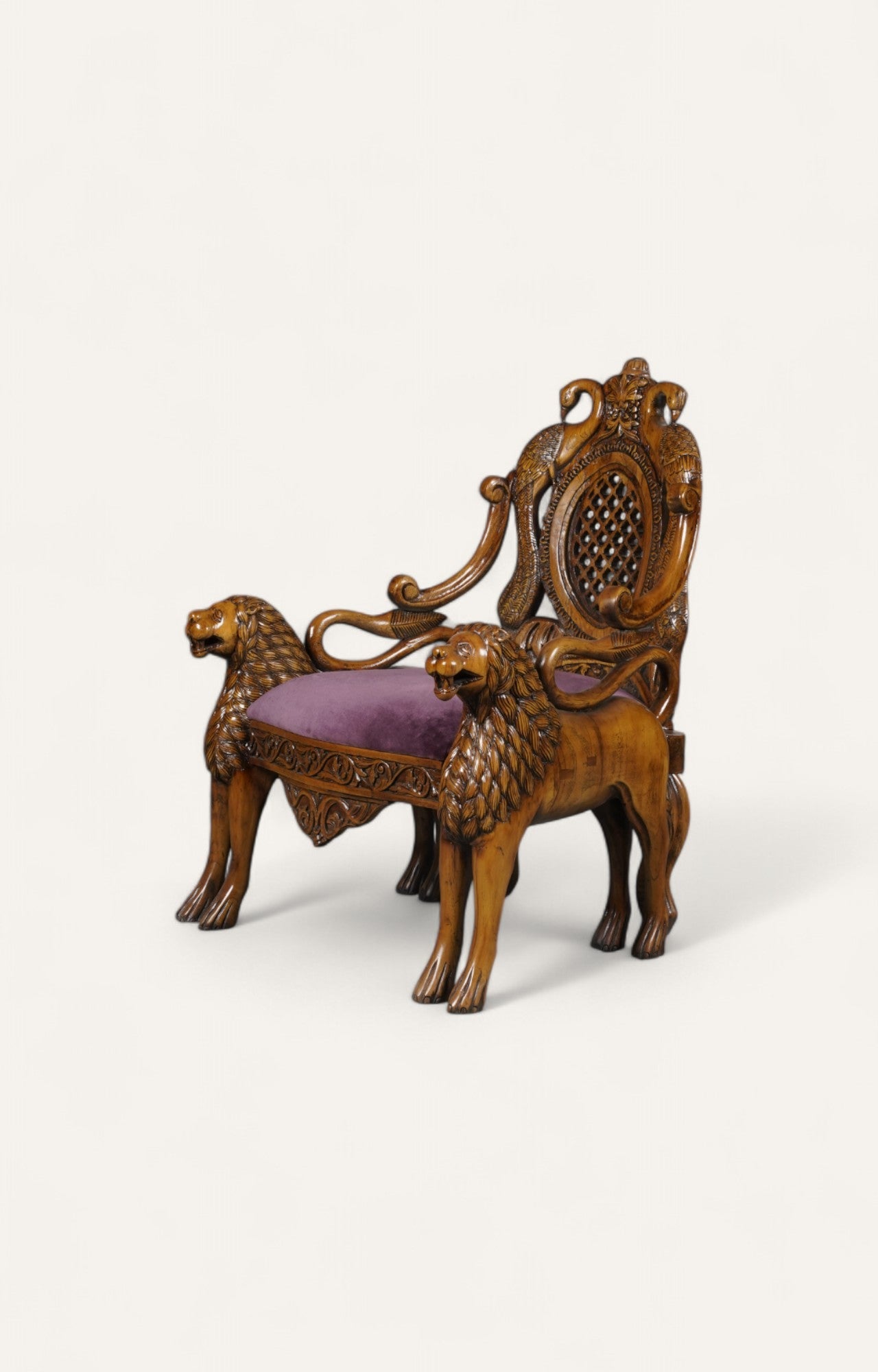 Lion-Motif Teak Arm Chair