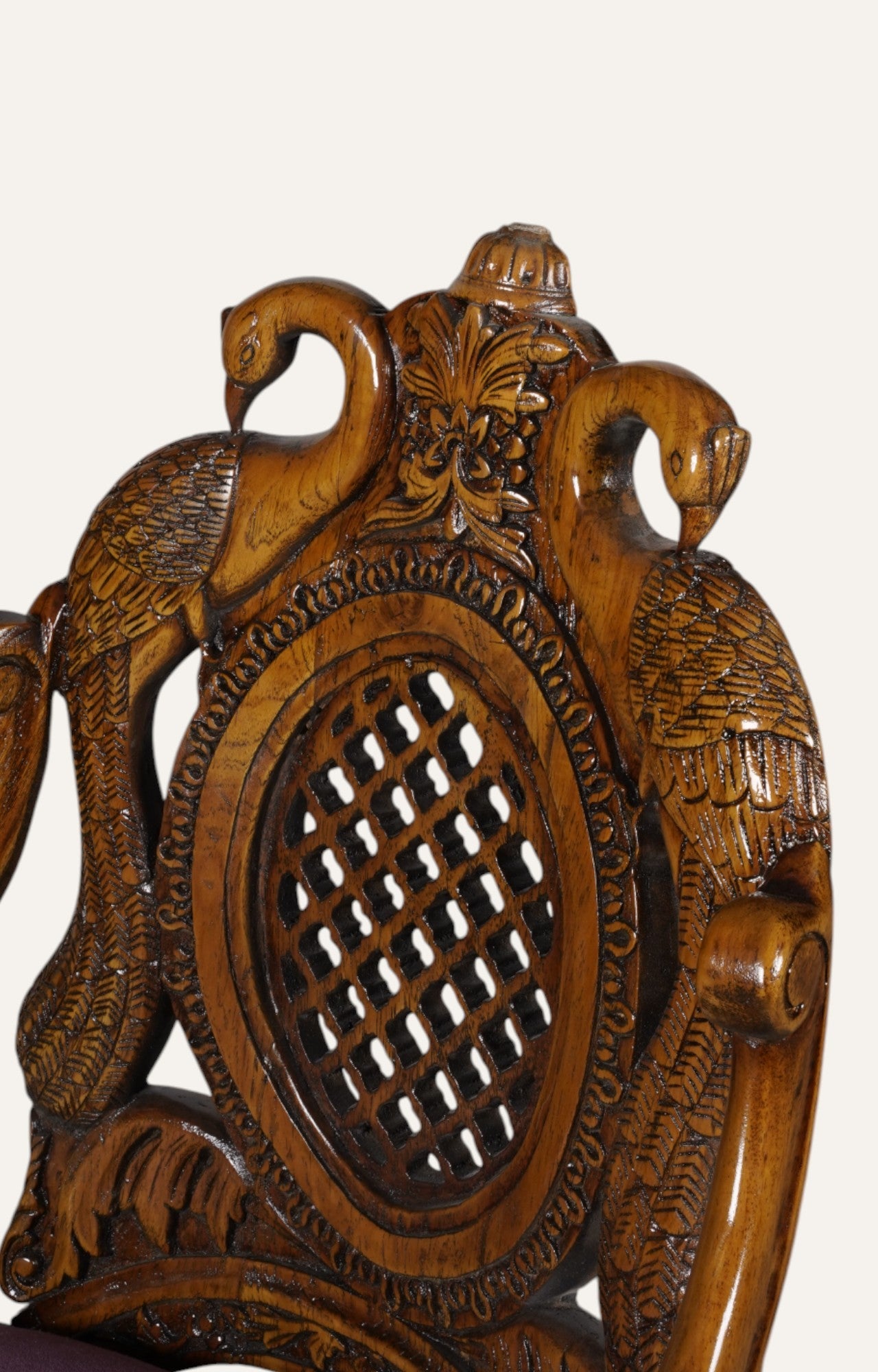 Lion-Motif Teak Arm Chair