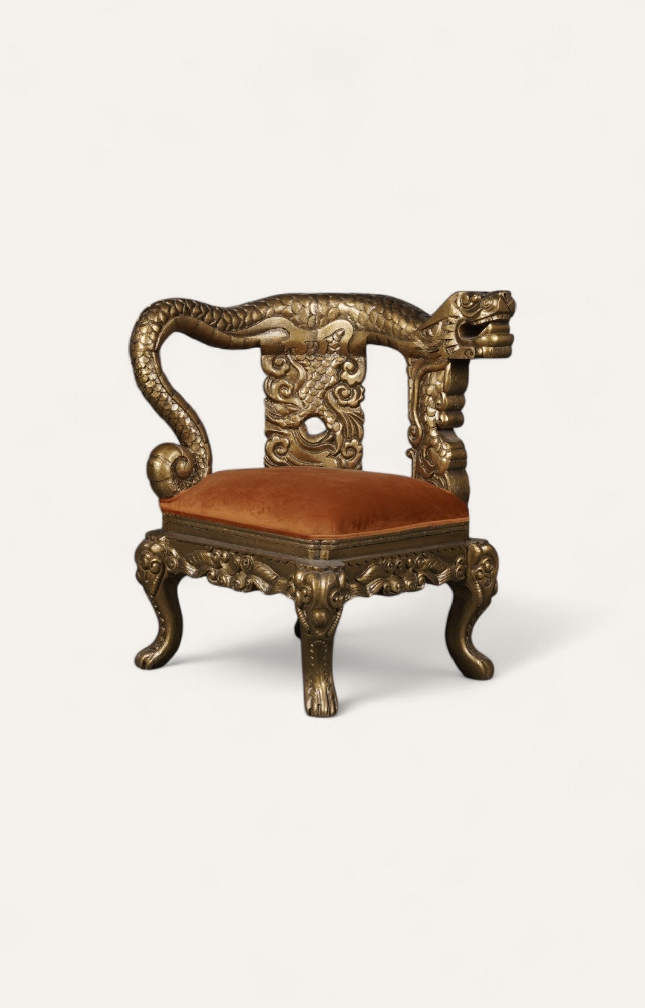 Hand-Carved Dragon Armchair in Teak Wood